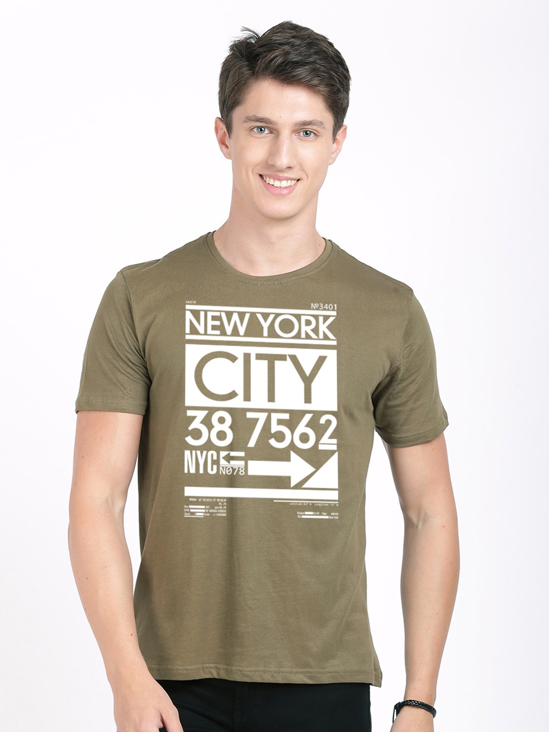 

BLACK RADIO Men Typography Printed Slim Fit Cotton T-shirt, Olive