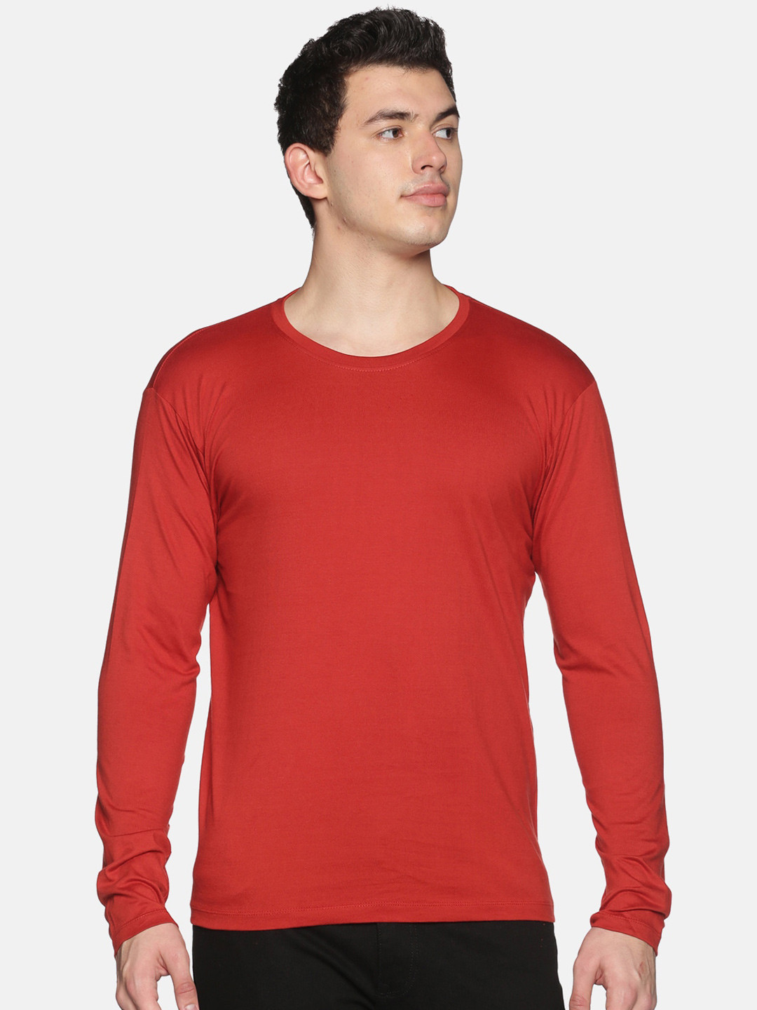 

BLACK RADIO Men Round Neck Slim Fit Cotton T-shirt, Red