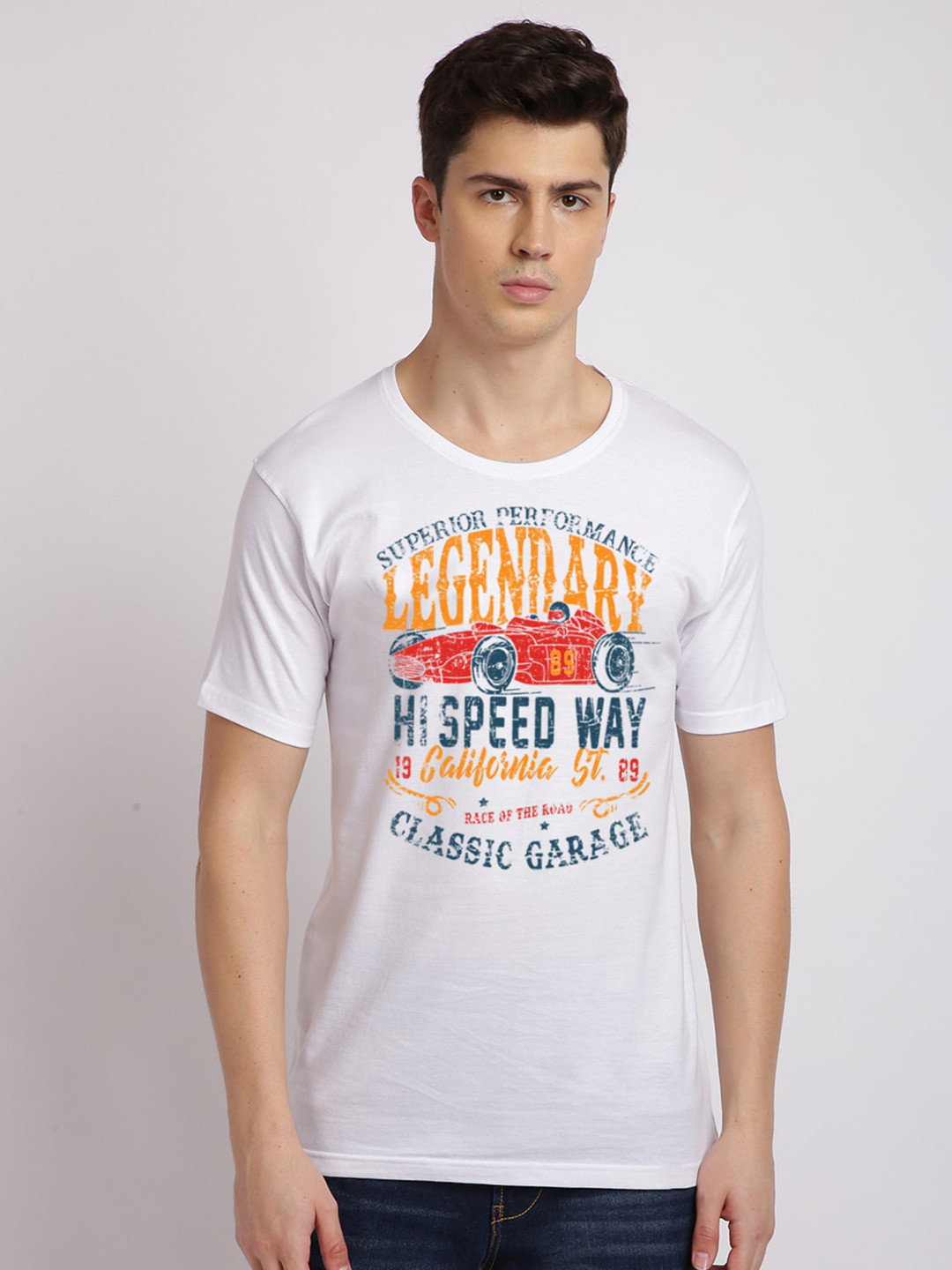 

BLACK RADIO Men Typography Printed Slim Fit Cotton T-shirt, White