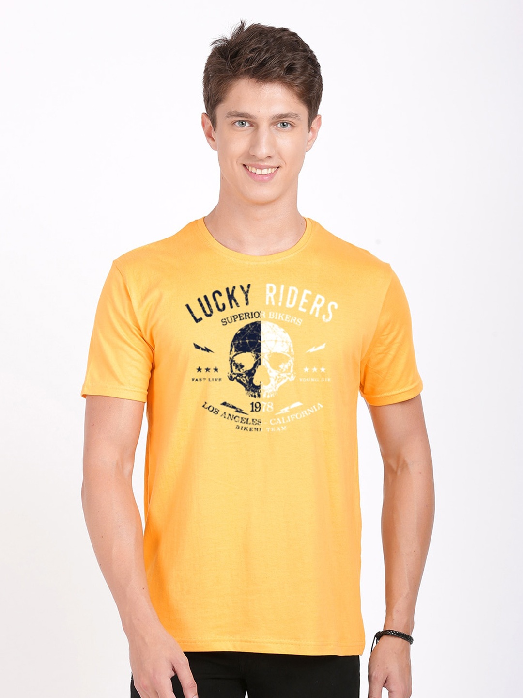

BLACK RADIO Men Printed Pure Cotton T-shirt, Yellow