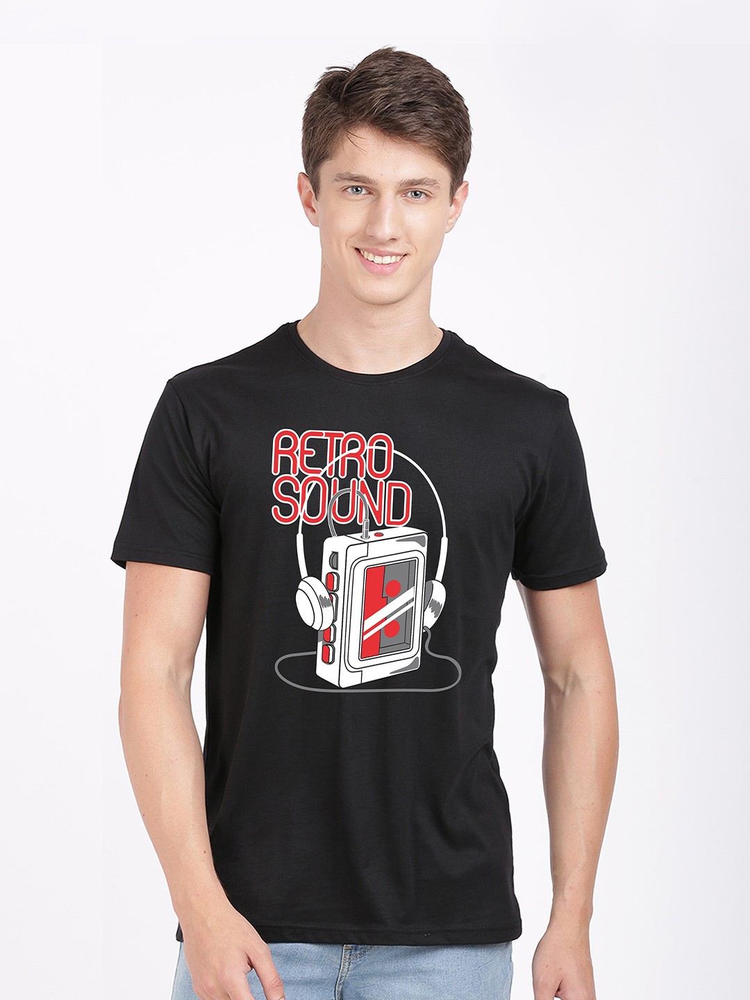 

BLACK RADIO Men Black Printed Pure Cotton T-shirt