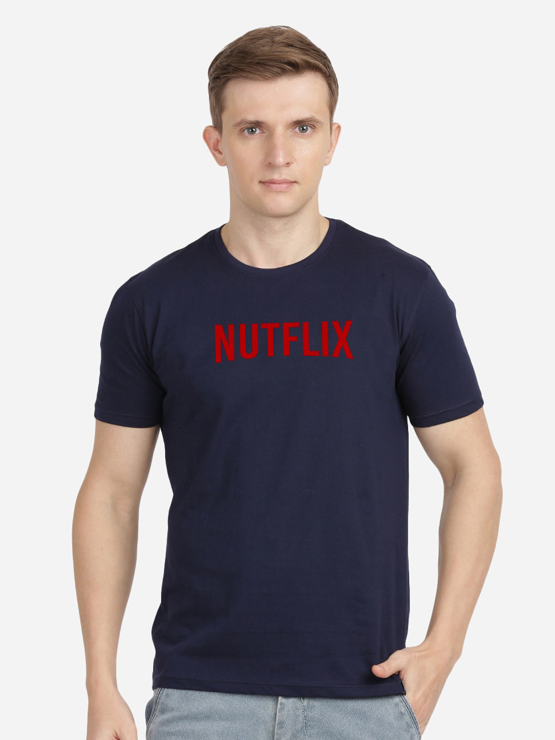 

BLACK RADIO Men Typography Printed Pure Cotton T-shirt, Navy blue