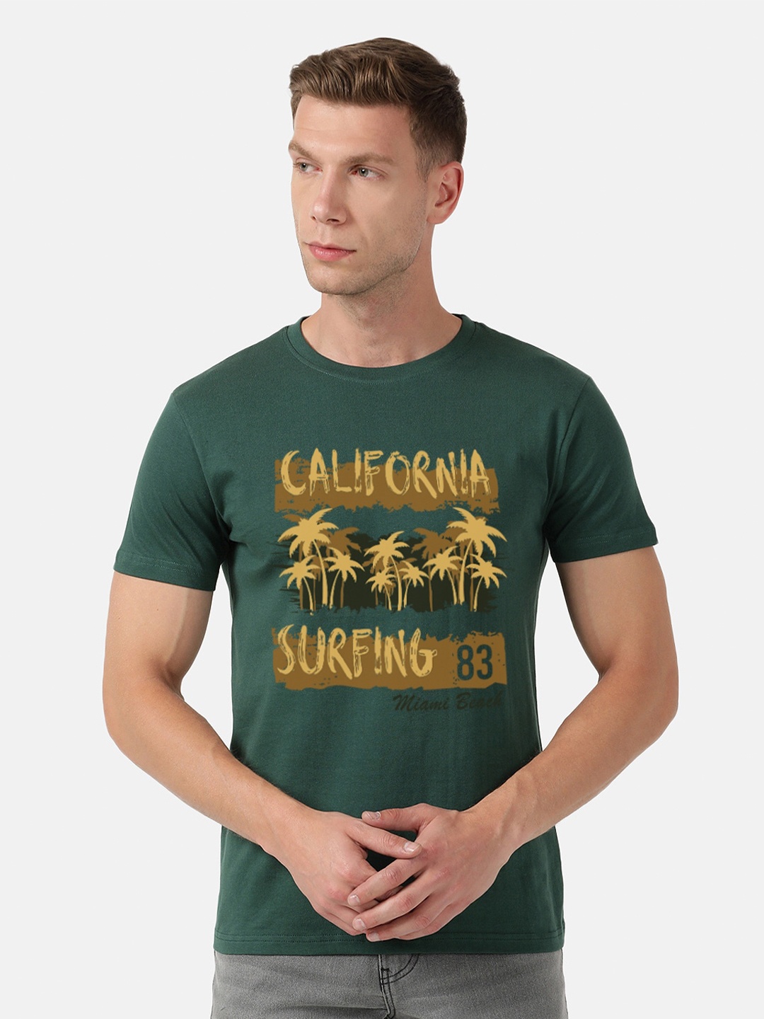

BLACK RADIO Men Printed Cotton T-shirt, Olive