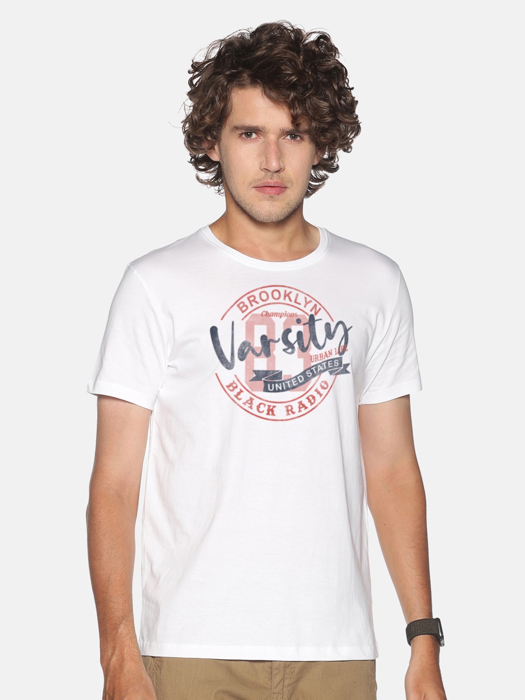 

BLACK RADIO Men Typography Printed Cotton T-shirt, White
