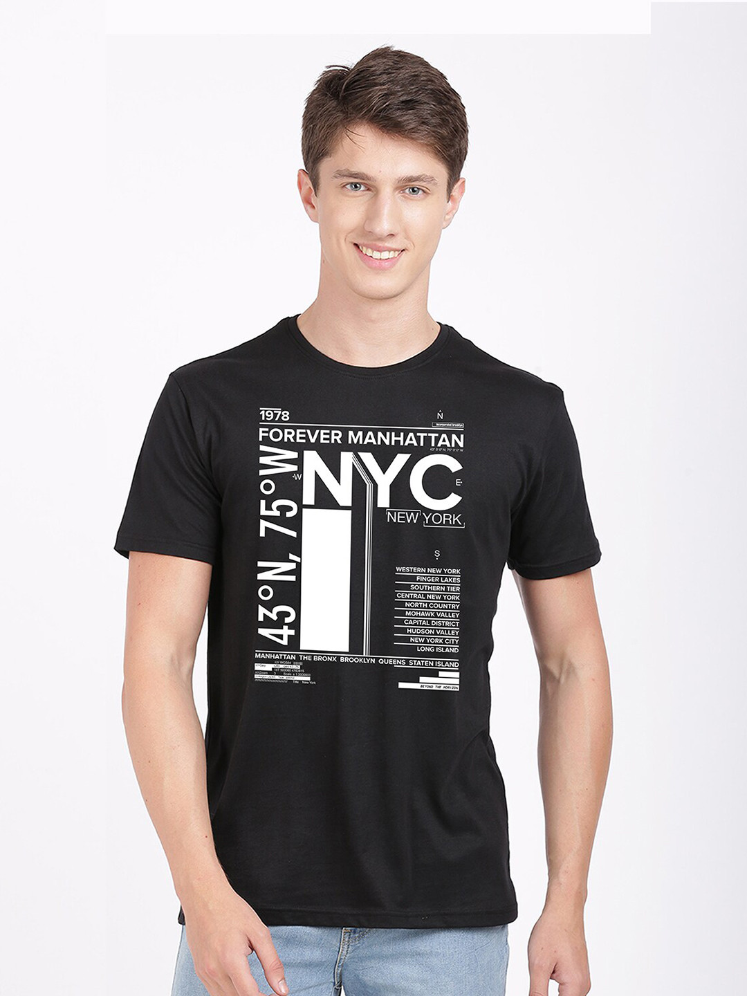 

BLACK RADIO Men Cotton Typography Printed T-shirt