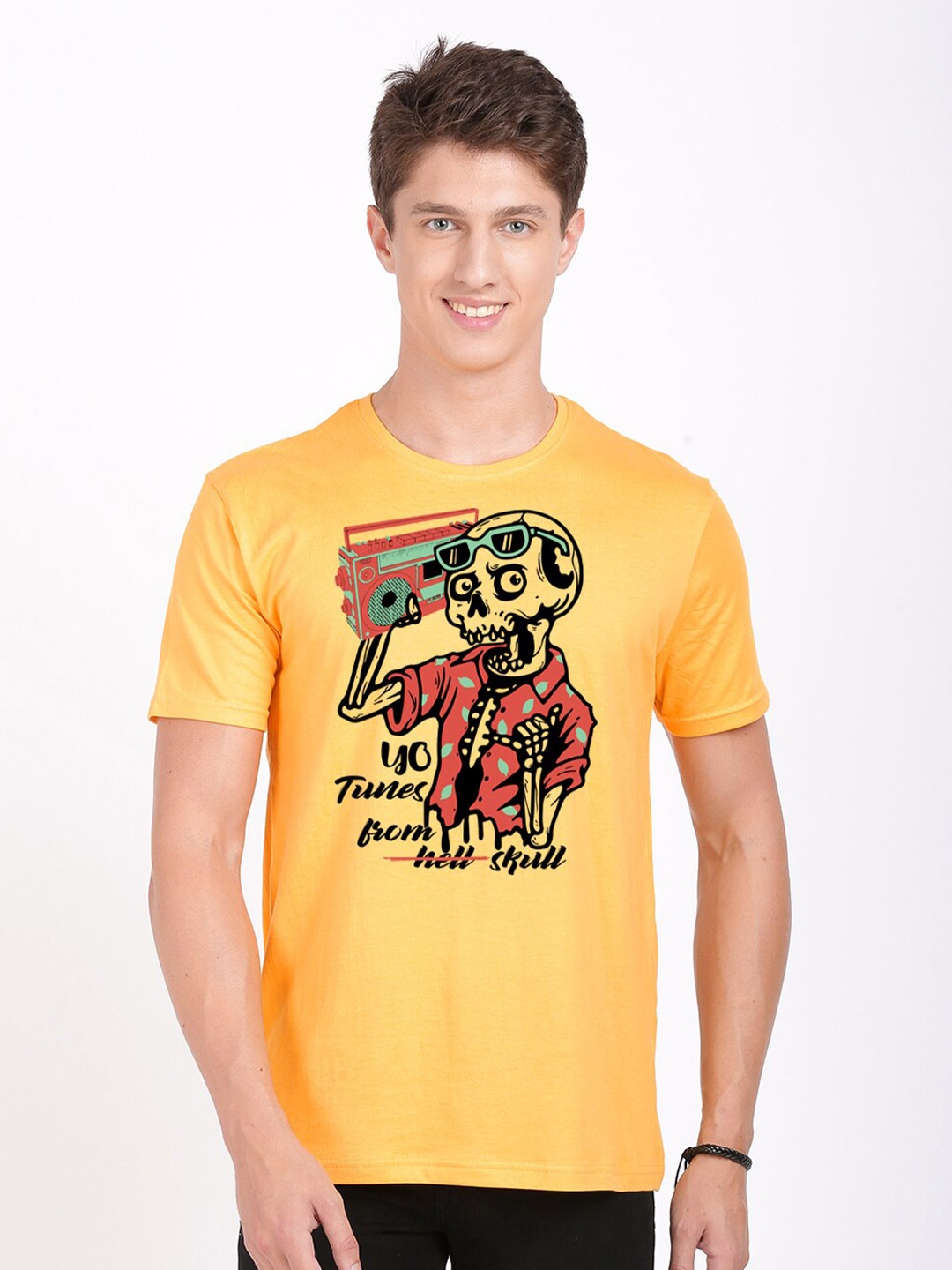 

BLACK RADIO Men Printed Slim Fit Cotton T-shirt, Yellow