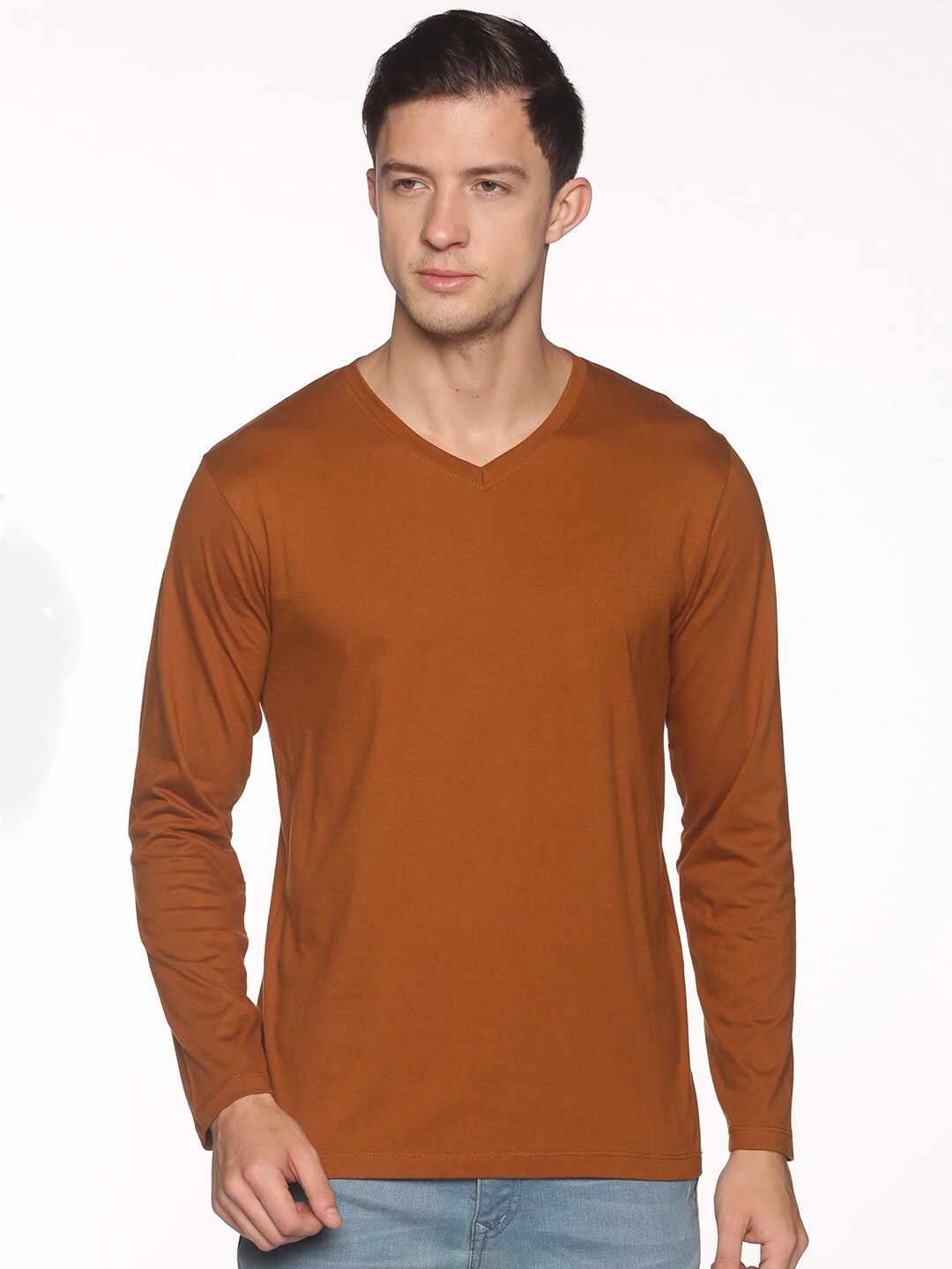 

BLACK RADIO Men V-Neck Slim Fit Cotton T-shirt, Brown