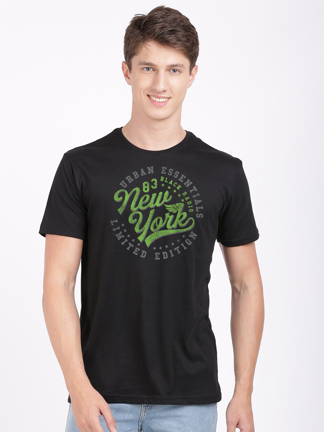 

BLACK RADIO Men Printed Round Neck Cotton T shirt