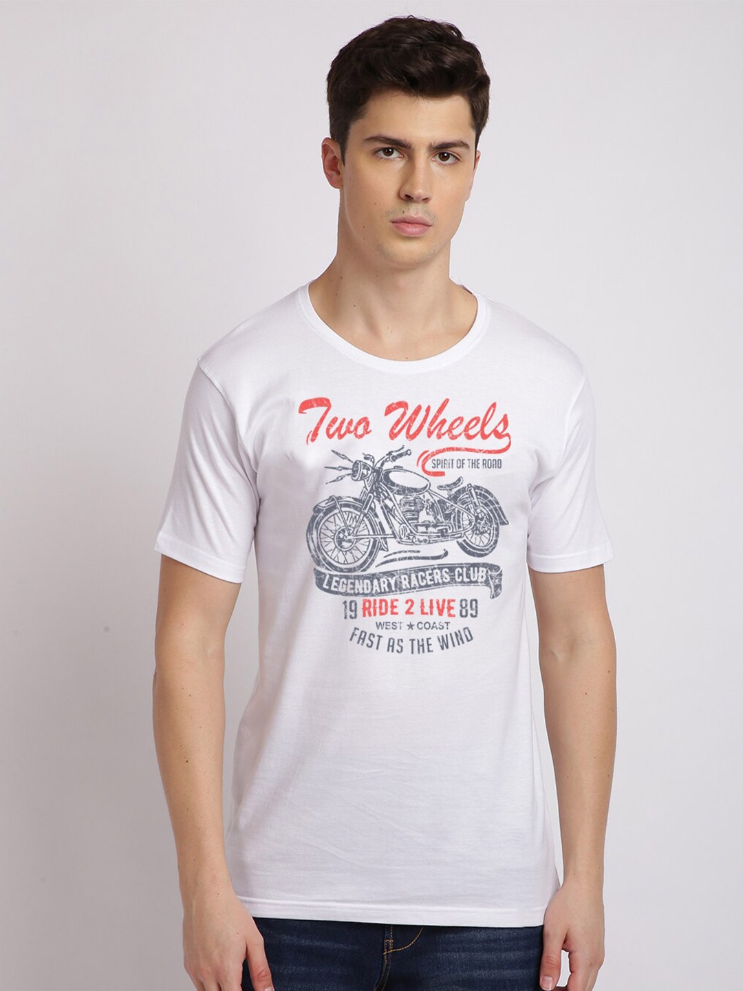 

BLACK RADIO Men Printed Round Neck Cotton T shirt, White