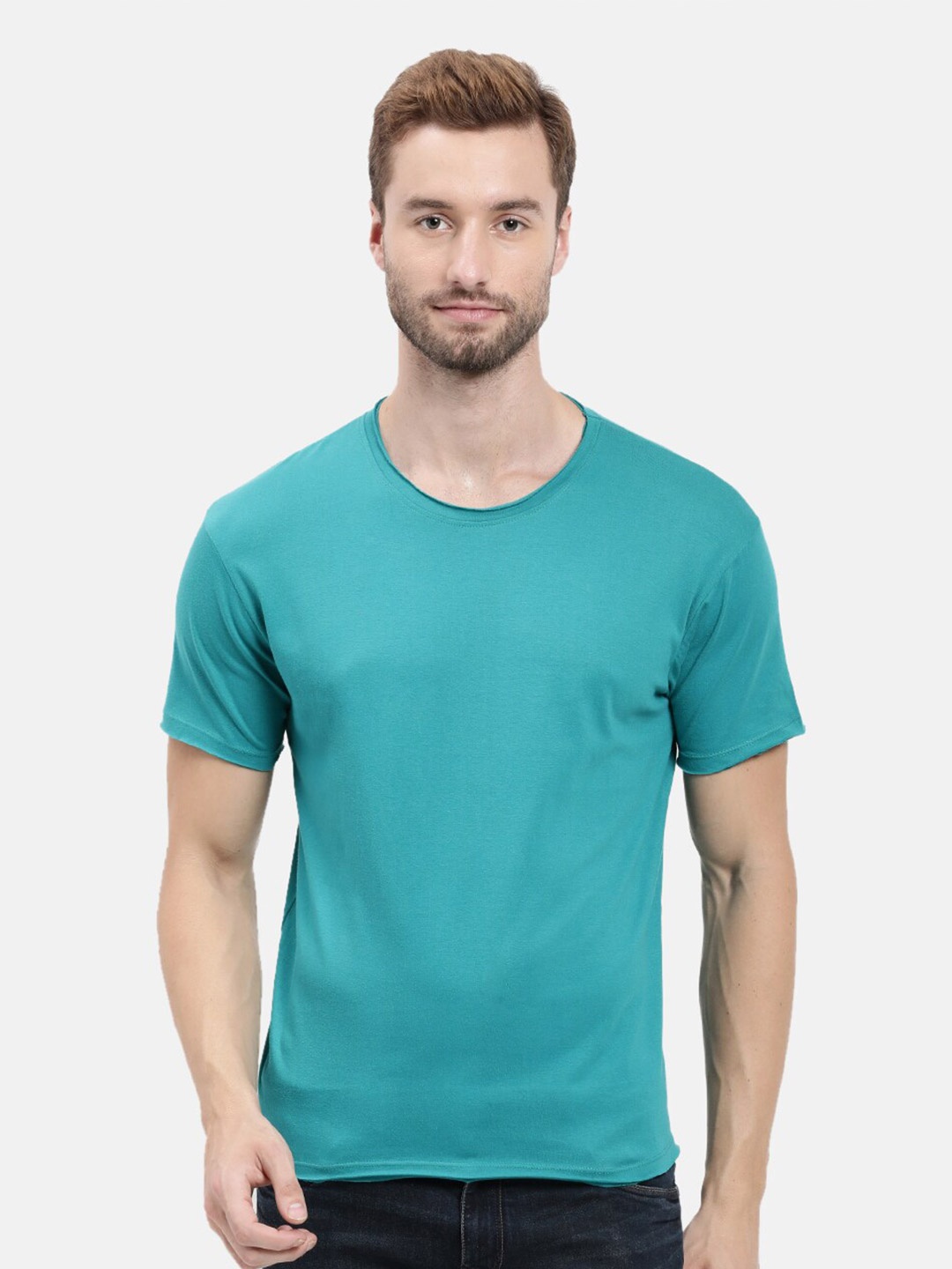 

BLACK RADIO Men Round Neck Cotton T shirt, Teal