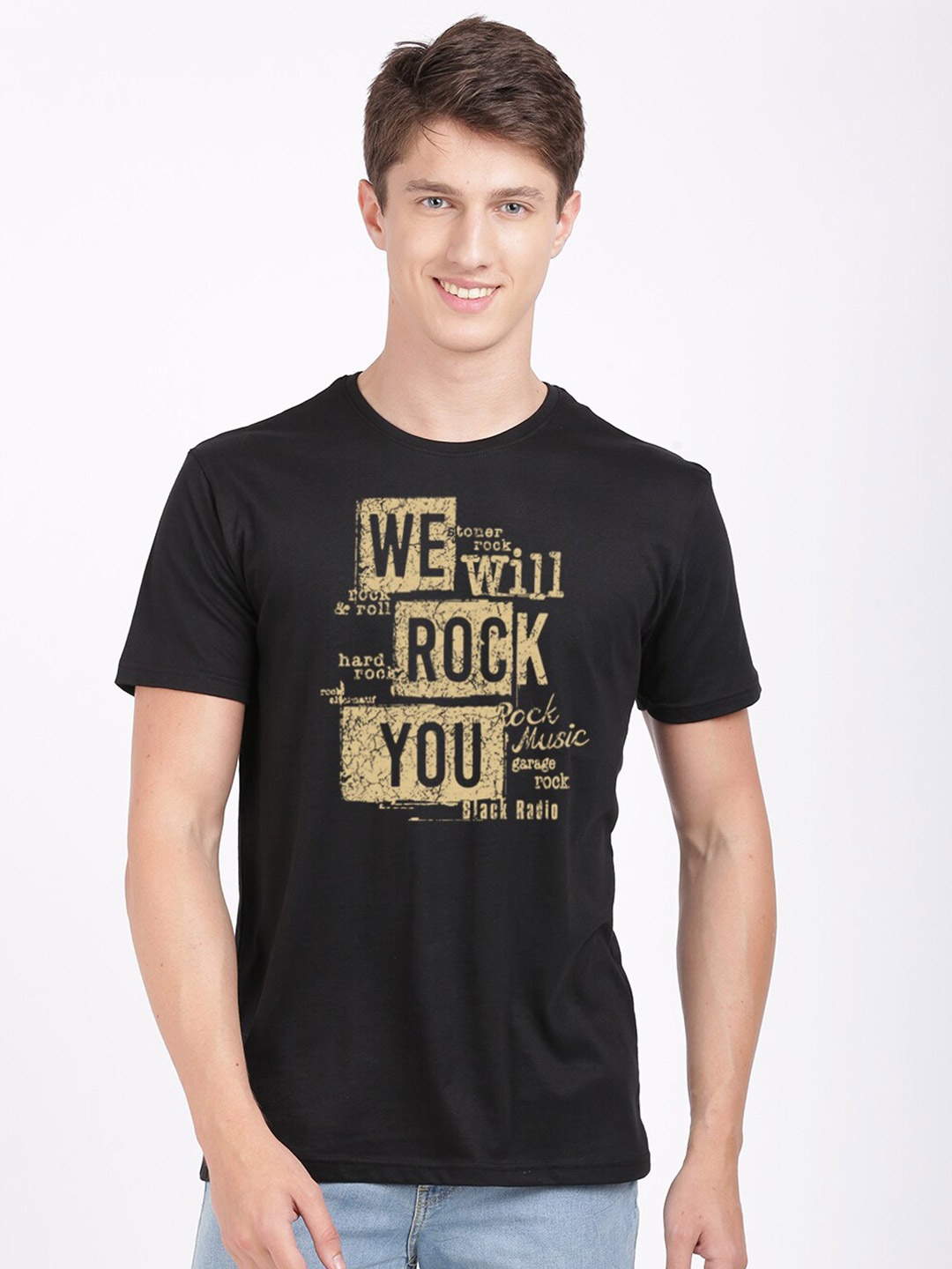 

BLACK RADIO Men Typography Printed Slim Fit T-shirt