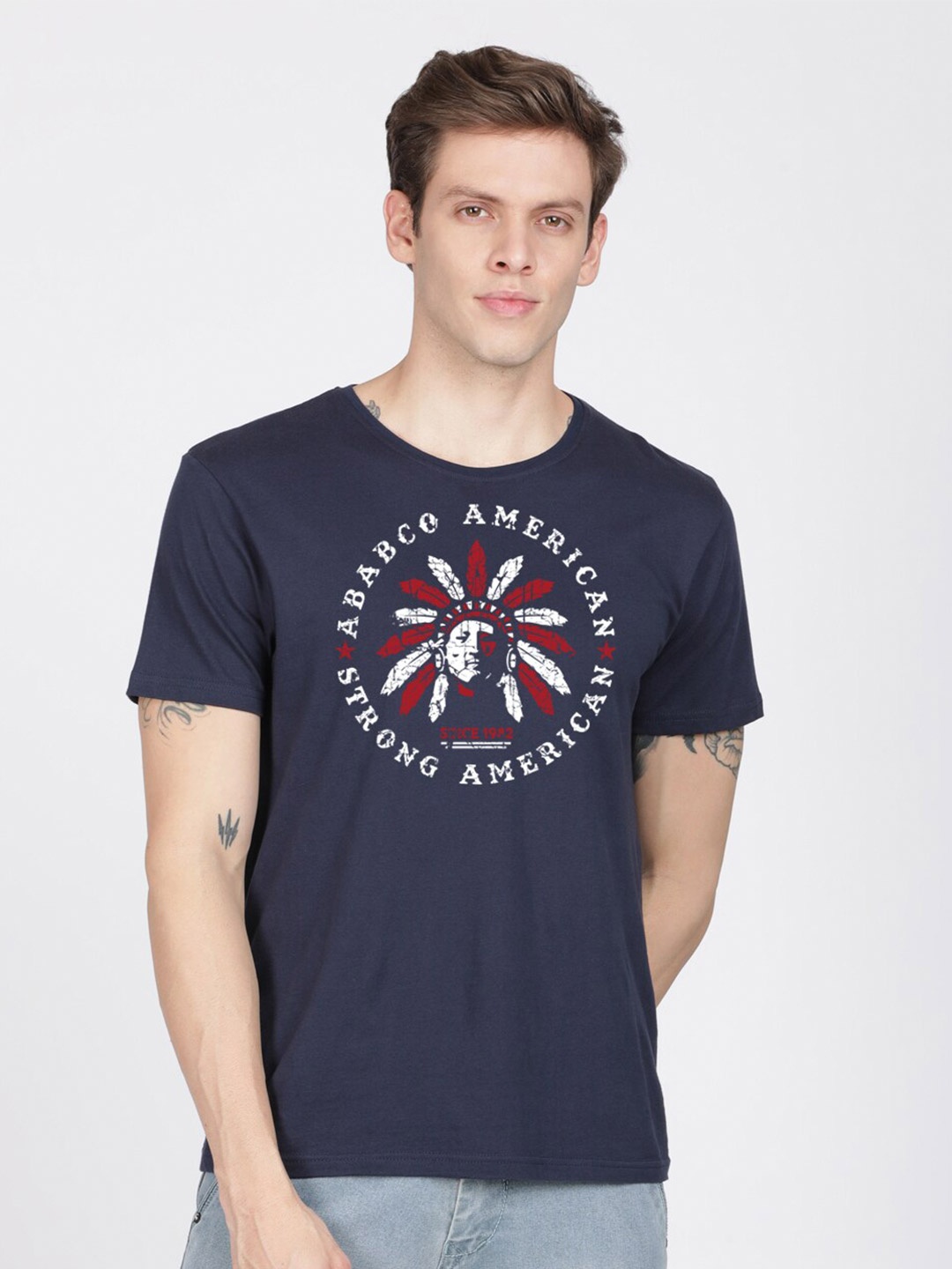 

BLACK RADIO Men Printed Slim Fit T-shirt, Navy blue