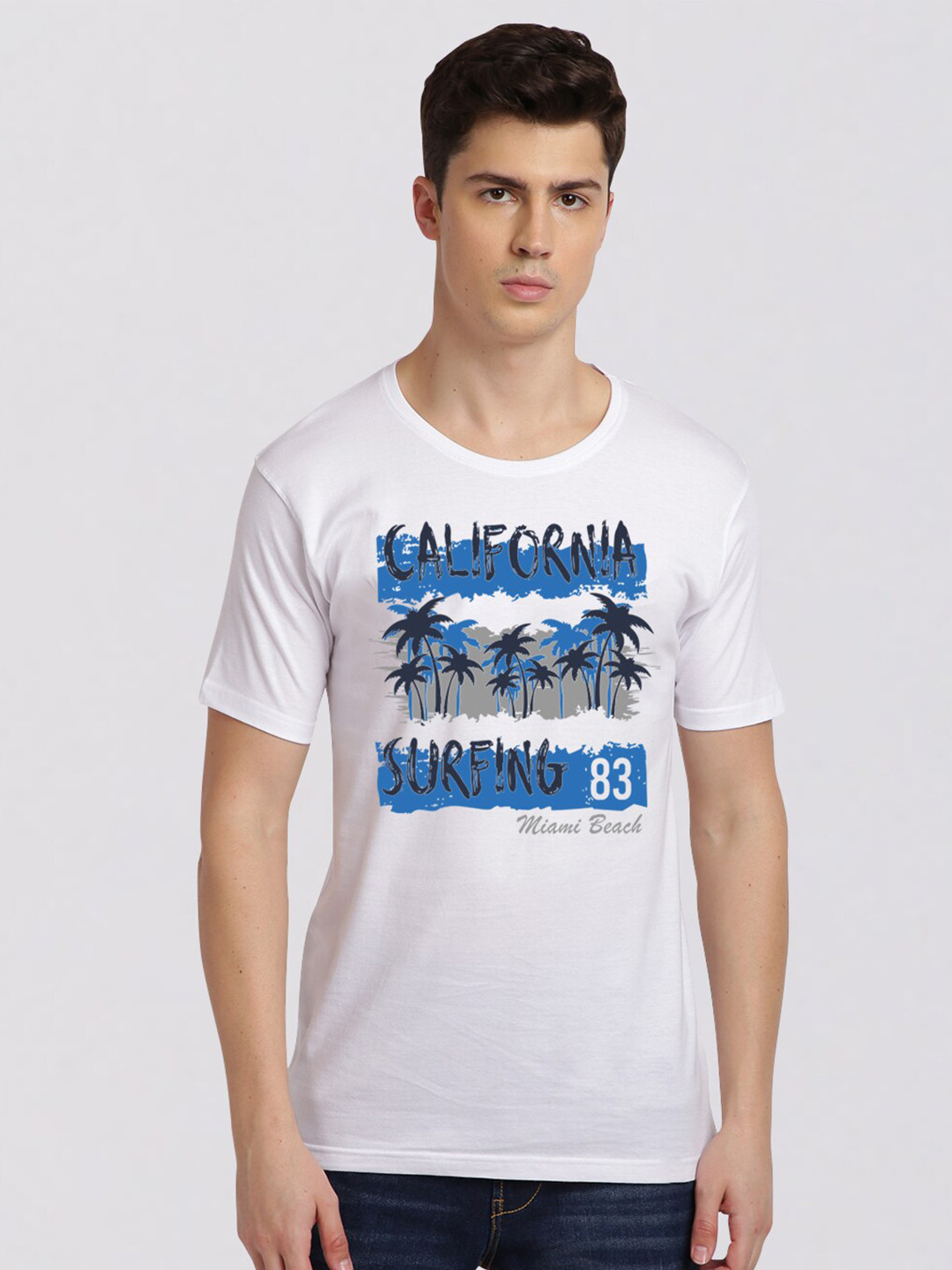 

BLACK RADIO Men Printed Pure Cotton Slim Fit T-shirt, White