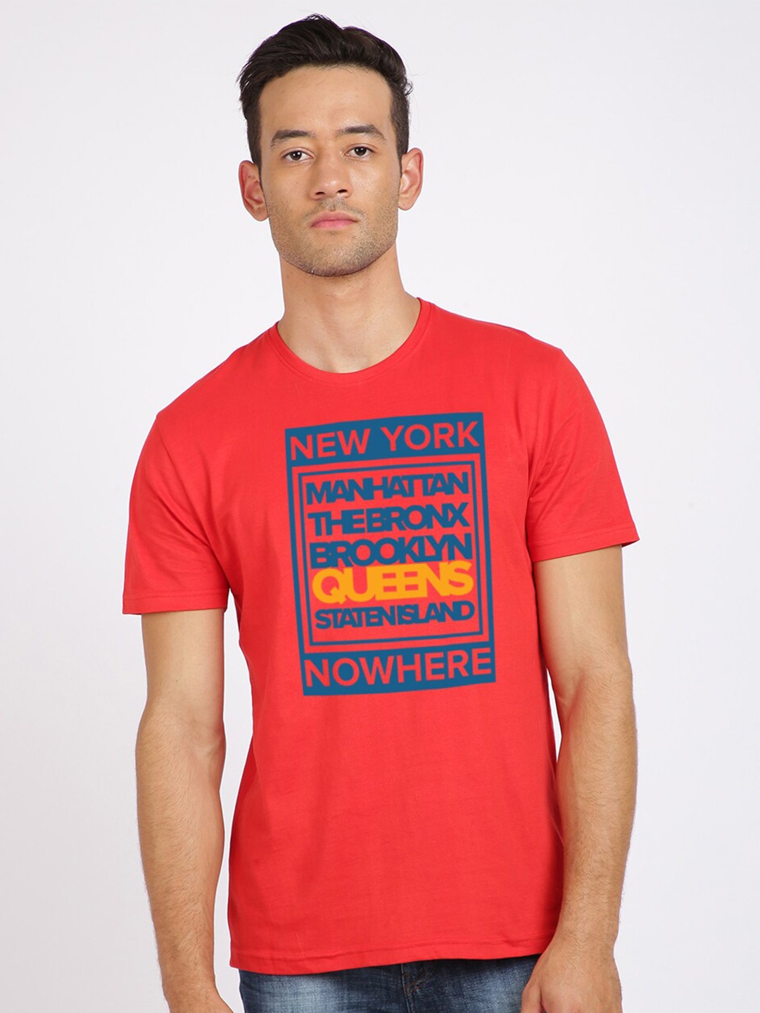 

BLACK RADIO Men Typography Printed Pure Cotton Slim Fit T-shirt, Red