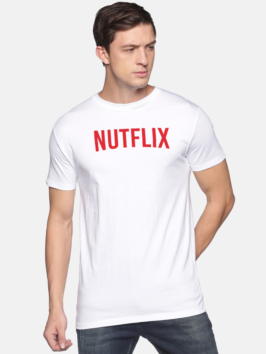 

BLACK RADIO Men Typography Printed Pure Cotton Slim Fit T-shirt, White