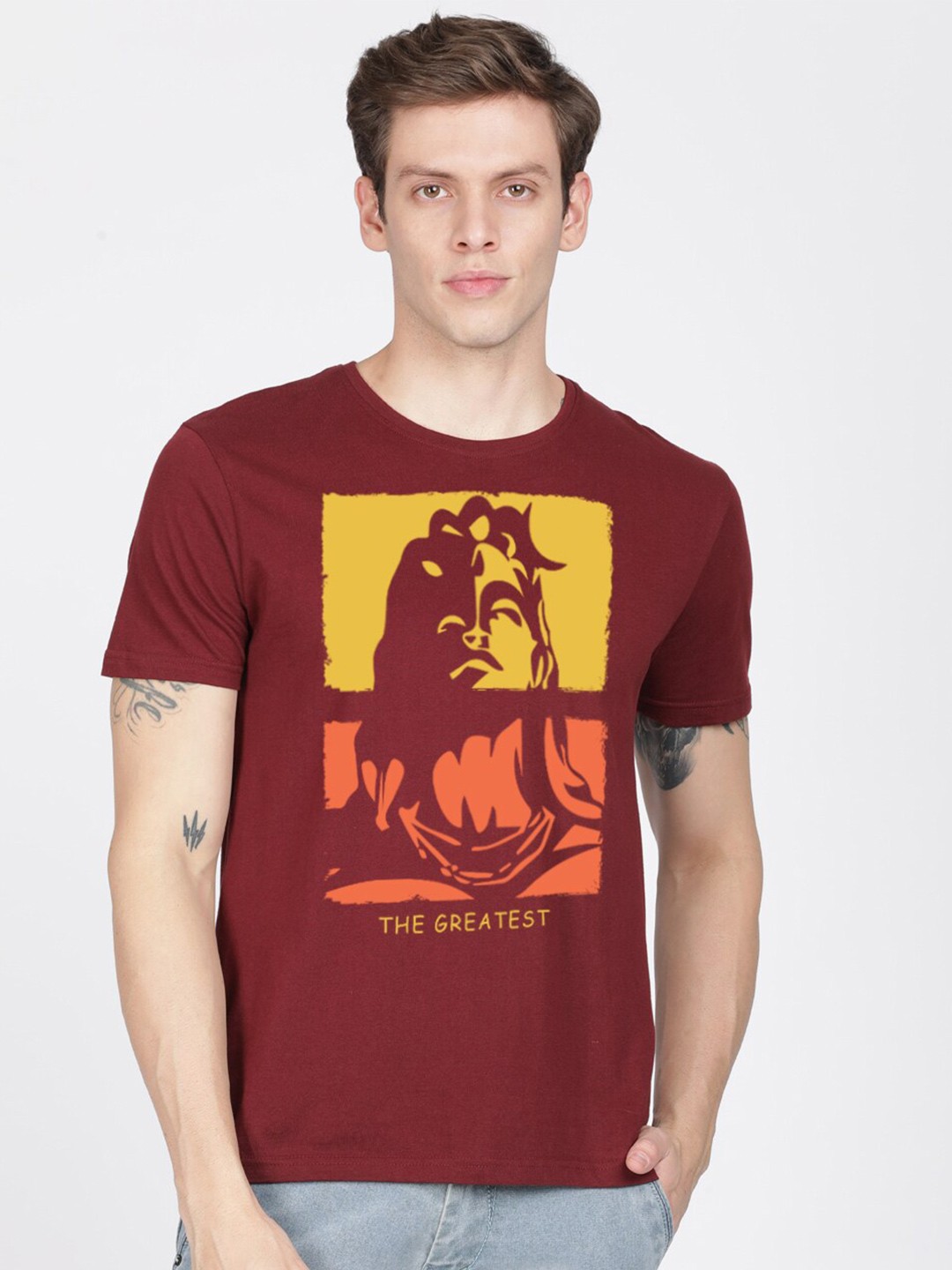 

BLACK RADIO Men Printed Slim Fit Cotton T-shirt, Maroon