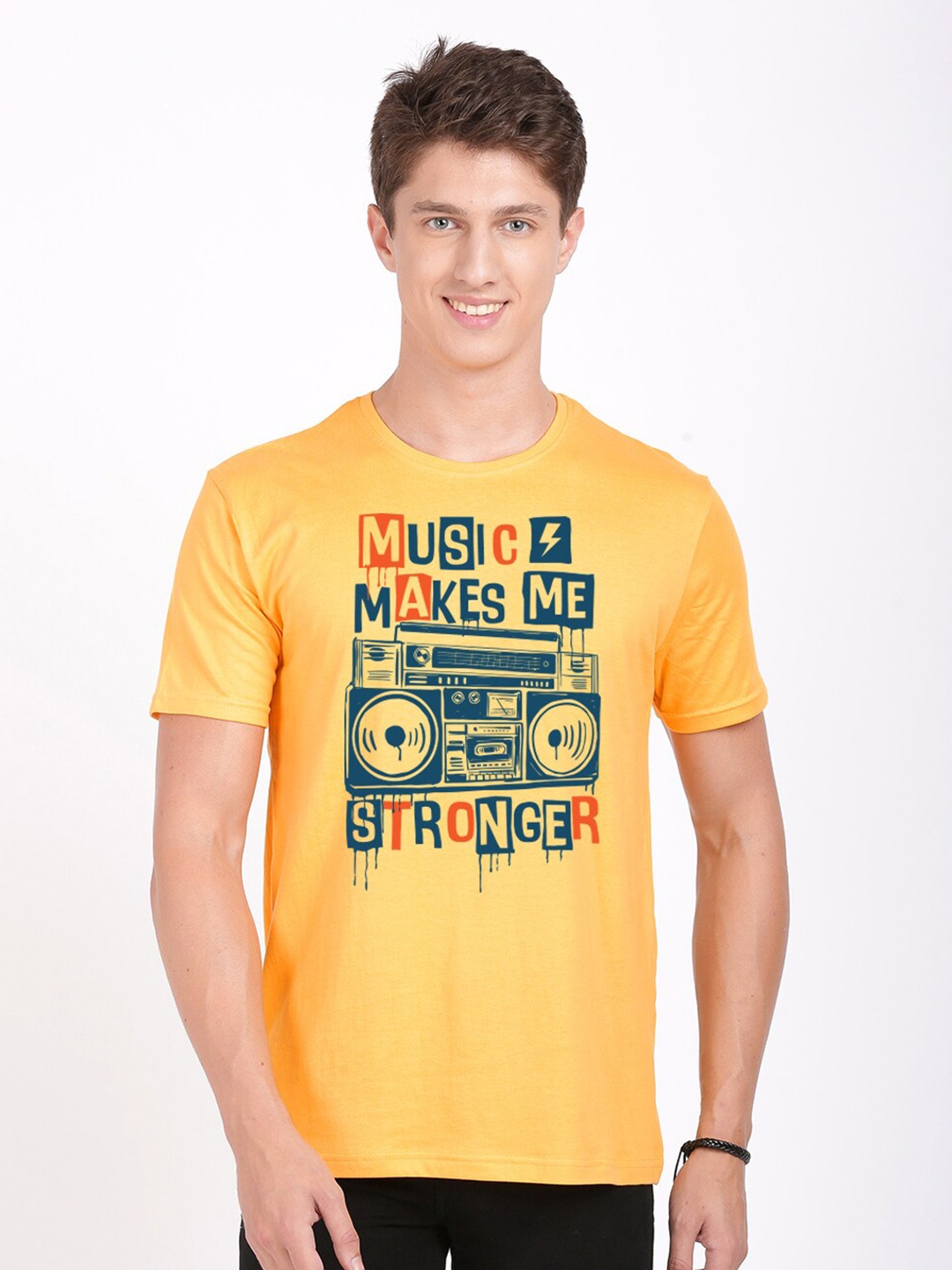 

BLACK RADIO Men Printed Slim Fit Cotton T-shirt, Yellow