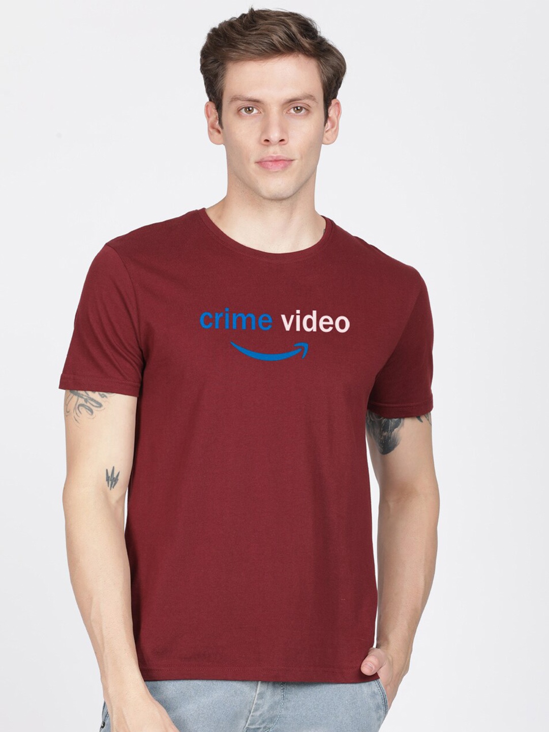 

BLACK RADIO Men Typography Printed Slim Fit Cotton T-shirt, Maroon