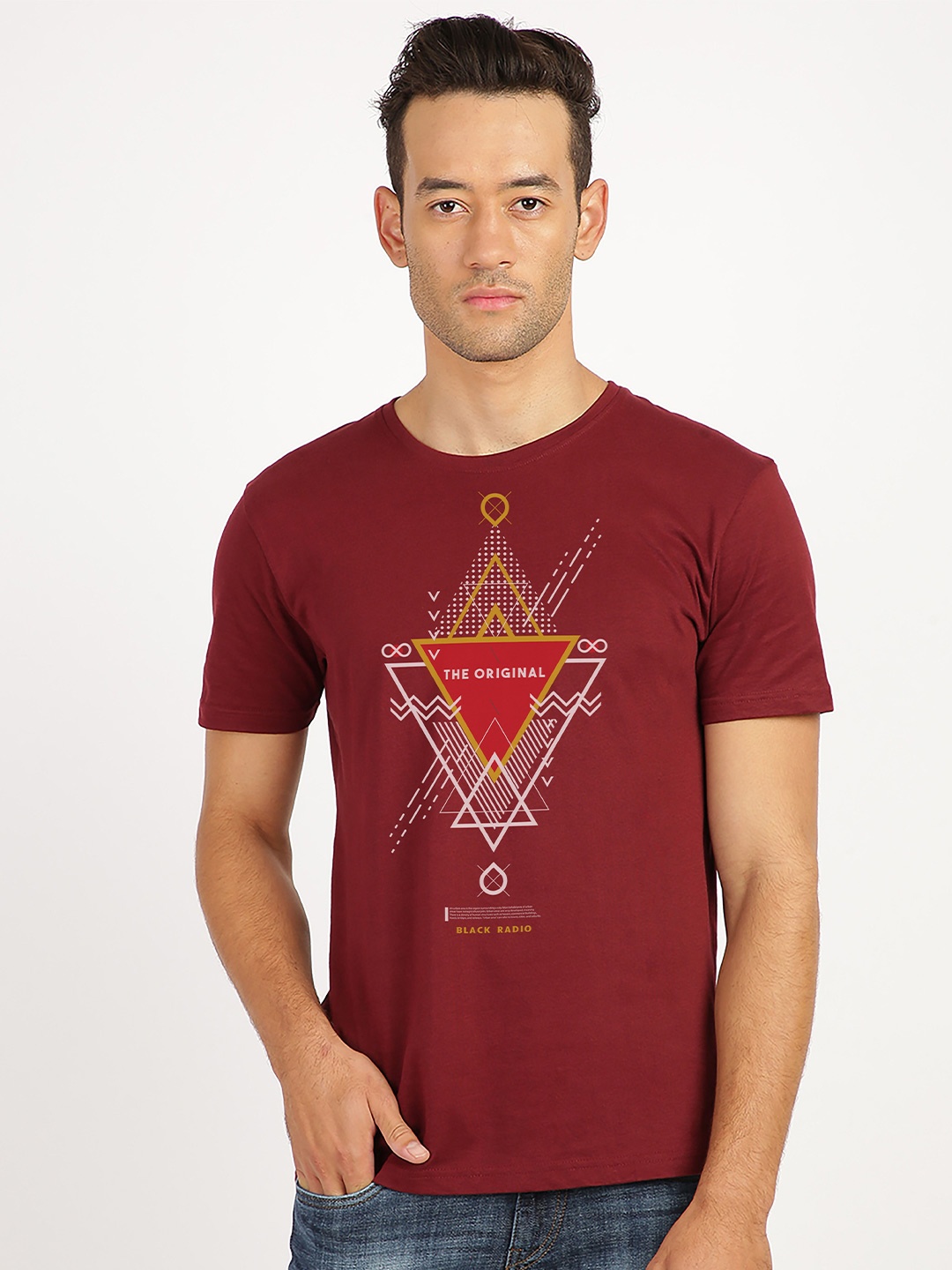 

BLACK RADIO Men Graphic Printed Slim Fit Cotton T-shirt, Maroon