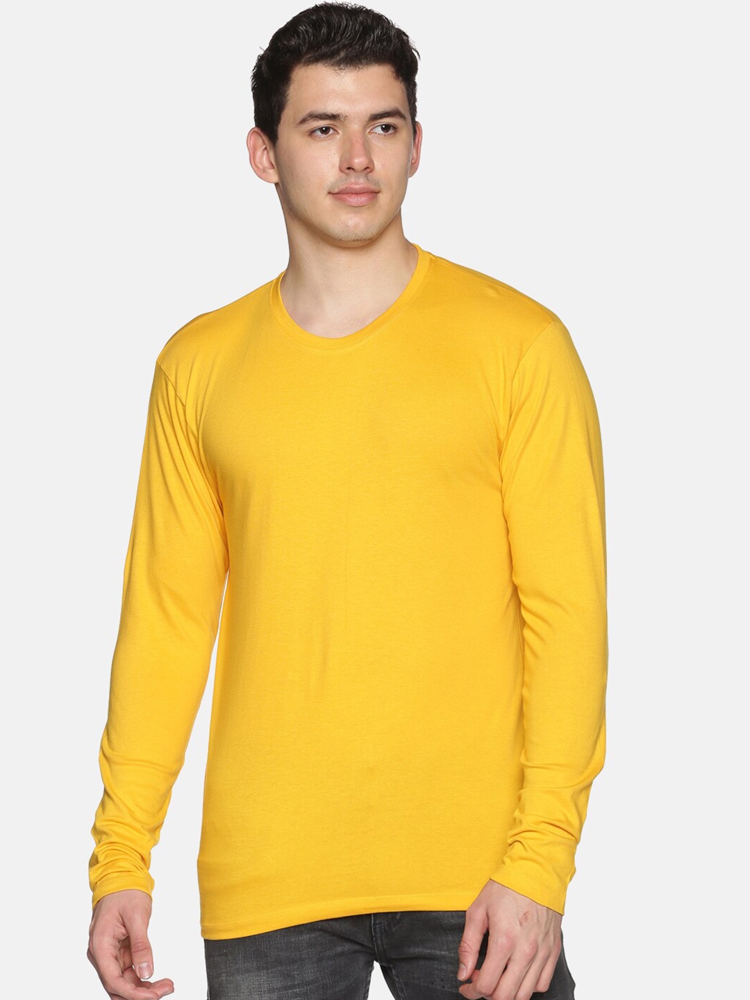 

BLACK RADIO Men Slim Fit Cotton T-shirt, Yellow