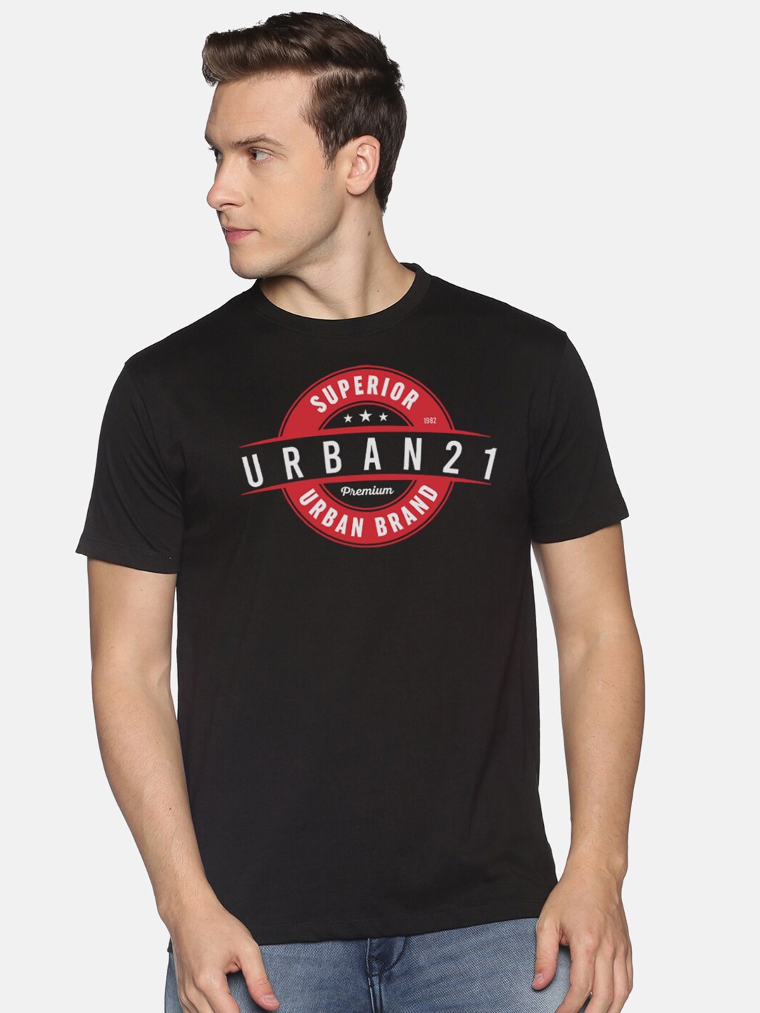 

BLACK RADIO Men Typography Printed Slim Fit Cotton T-shirt