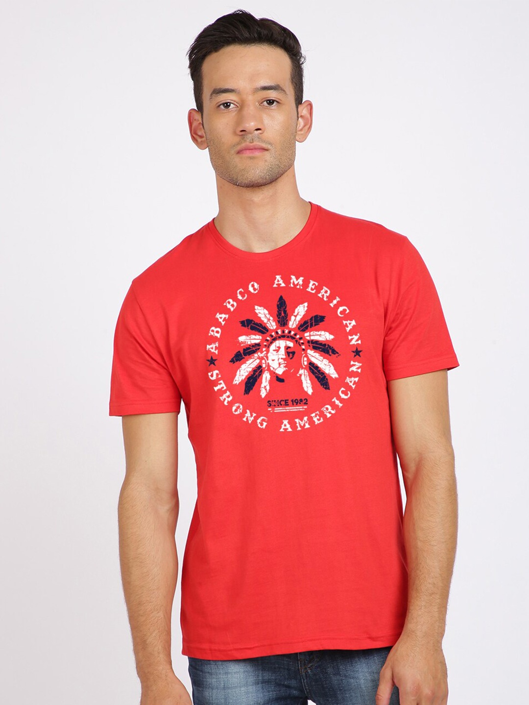 

BLACK RADIO Men Graphic Printed Pure Cotton T-shirt, Red