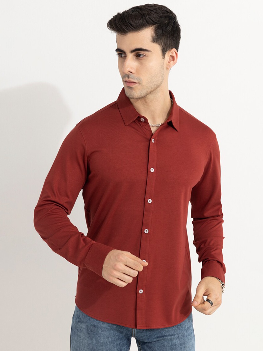 

Snitch Men Slim Fit Cotton Casual Shirt, Red