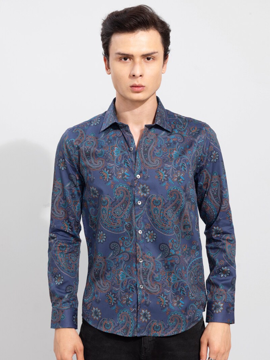 

Snitch Men Slim Fit Printed Cotton Casual Shirt, Navy blue
