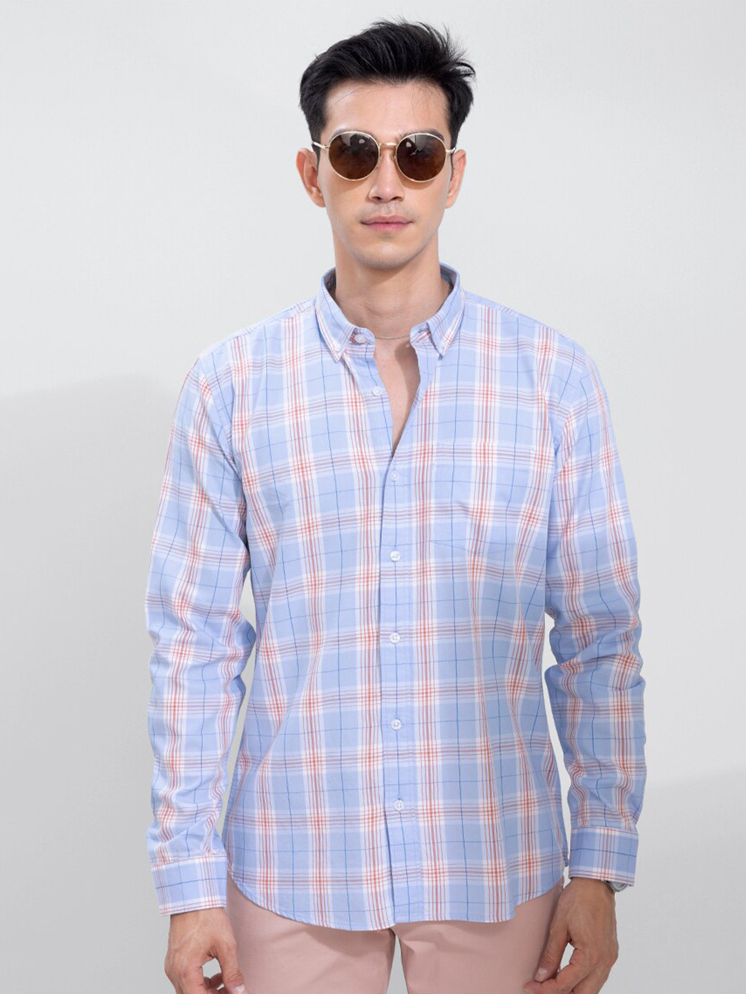 

Snitch Men Slim Fit Checked Cotton Casual Shirt, Blue