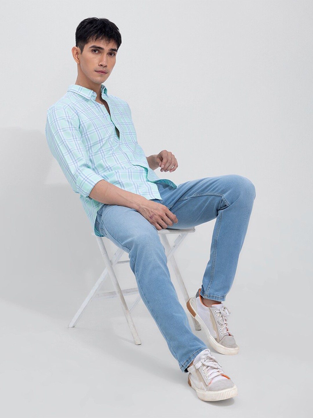 

Snitch Men Slim Fit Tartan Checked Cotton Casual Shirt, Sea green