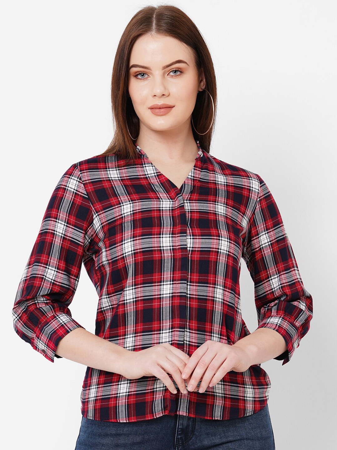 

Kraus Jeans Printed Checked Shirt Style Top, Red