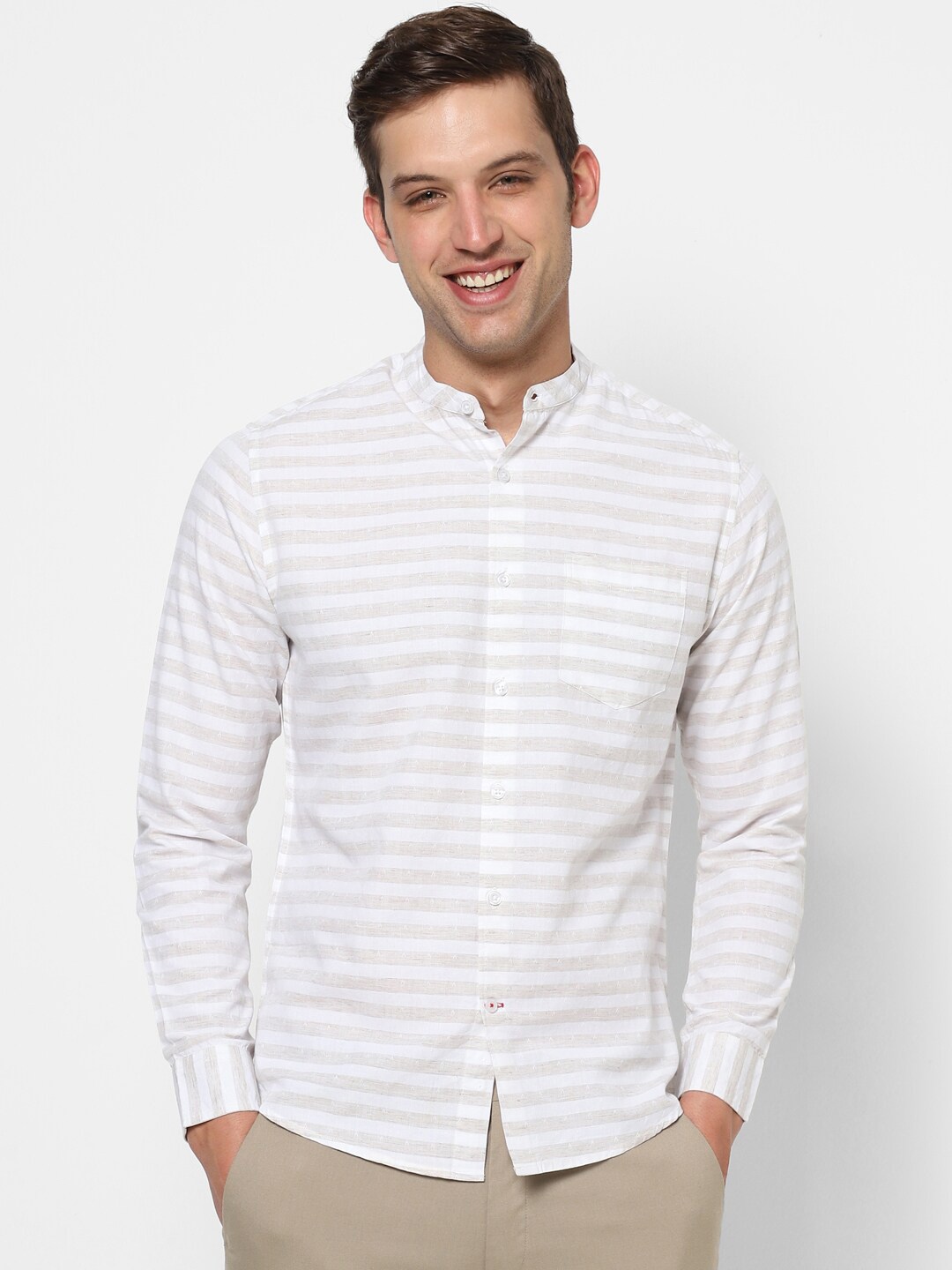 

VASTRADO Men Horizontal Stripes Striped Cotton Casual Shirt, Beige
