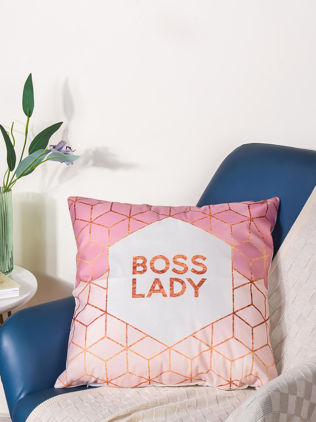 

Nestasia White & Pink Geometric Square Cushion Covers