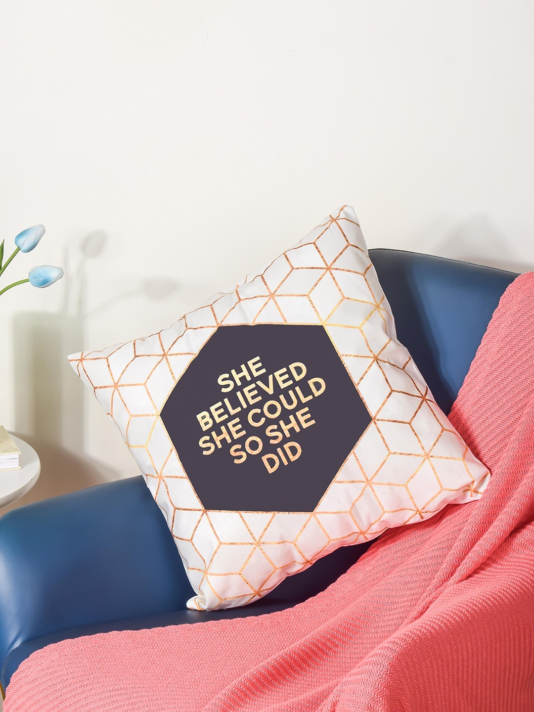 

Nestasia White & Brown Geometric Cotton Square Cushion Cover