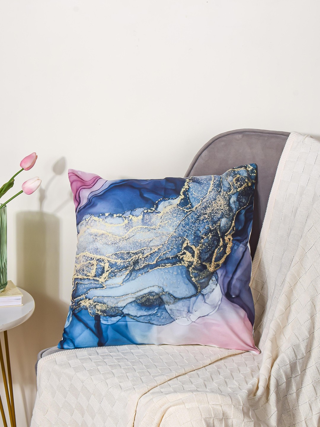 

Nestasia Pink & Blue Abstract Print Cotton Square Cushion Cover