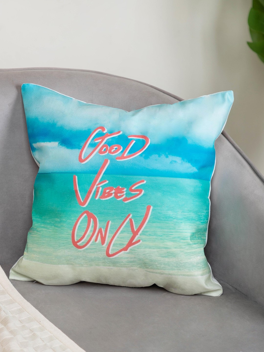

Nestasia Blue & White Typography Printed Cotton Square Cushion Cover