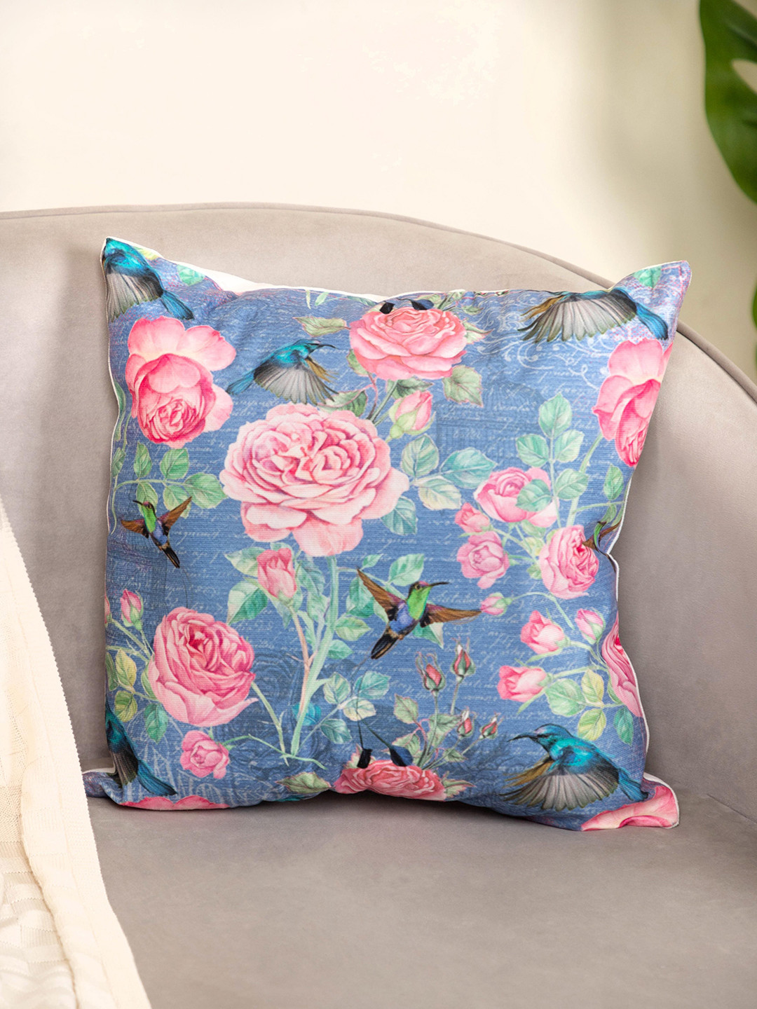 

Nestasia Blue & Pink Floral Print Cotton Square Cushion Cover