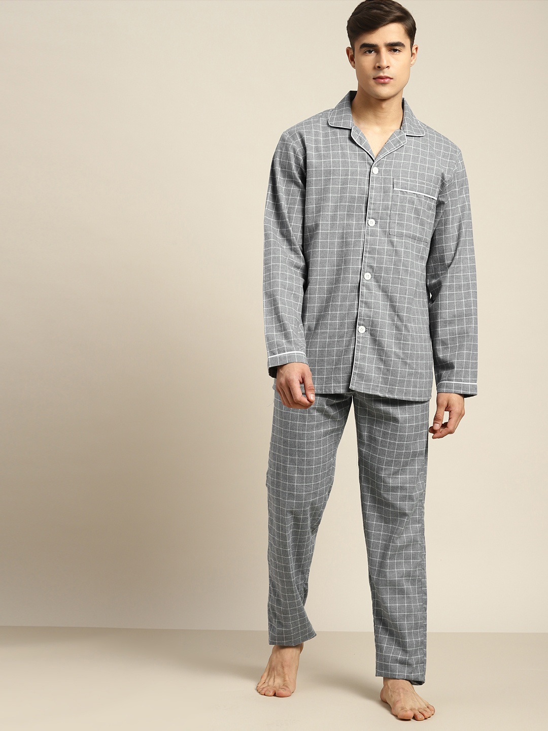 

Hancock Checked Pure Cotton Pyjama Set, Grey