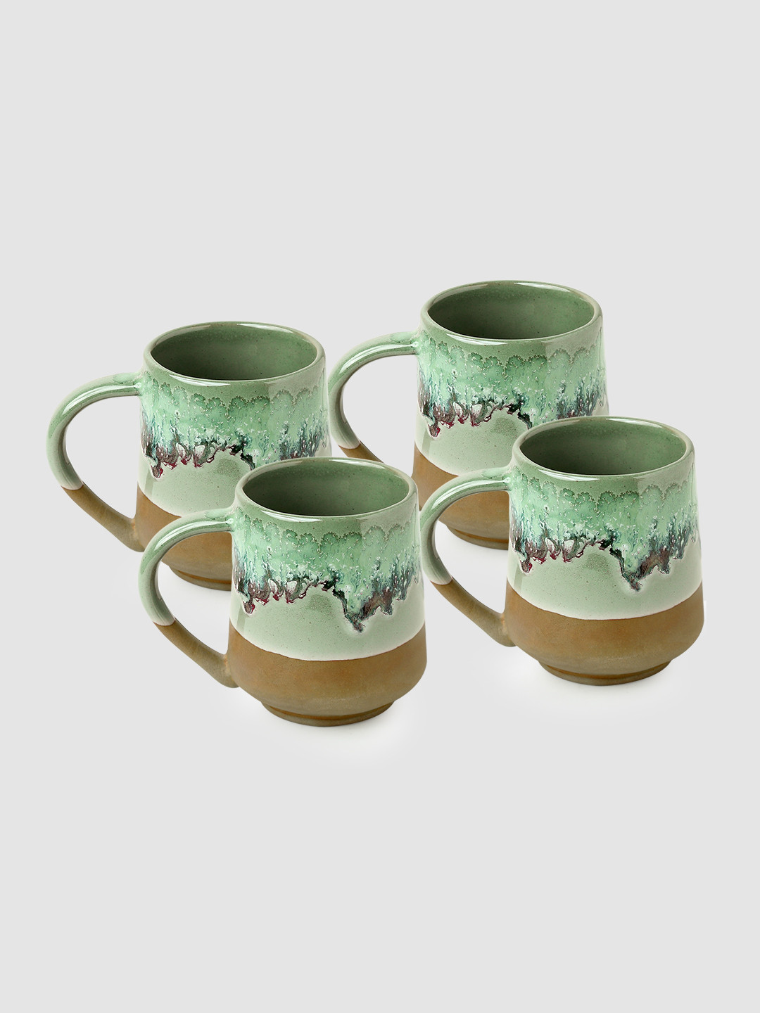 

ExclusiveLane Set of 4 Atlantic Shores Handcrafted Ceramic Coffee Mugs 280 ML Each, Green
