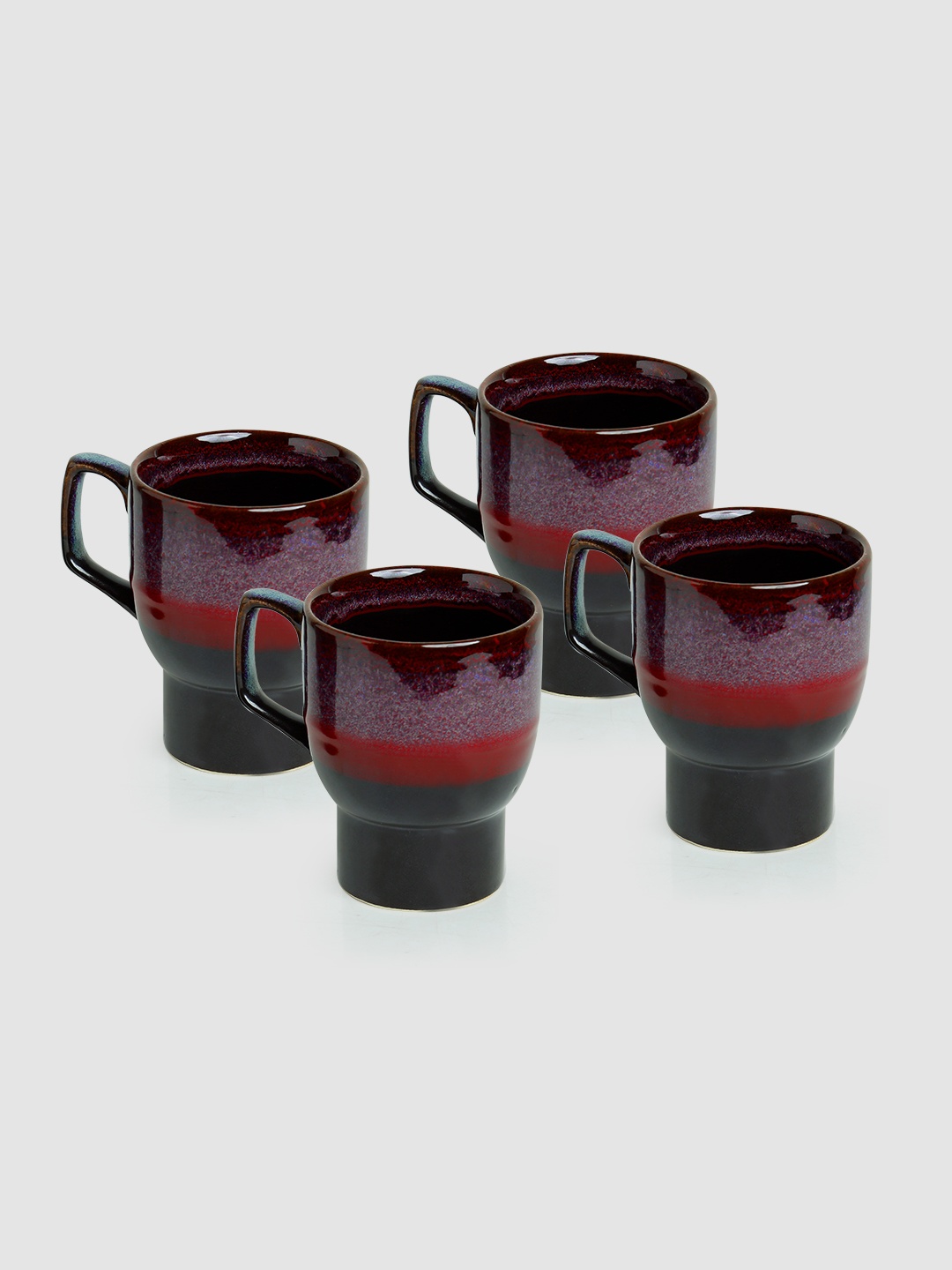 

ExclusiveLane Set Of 4 Crimson Caldera Hand Glazed Studio Pottery Ceramic Coffee Tea Mugs, Black