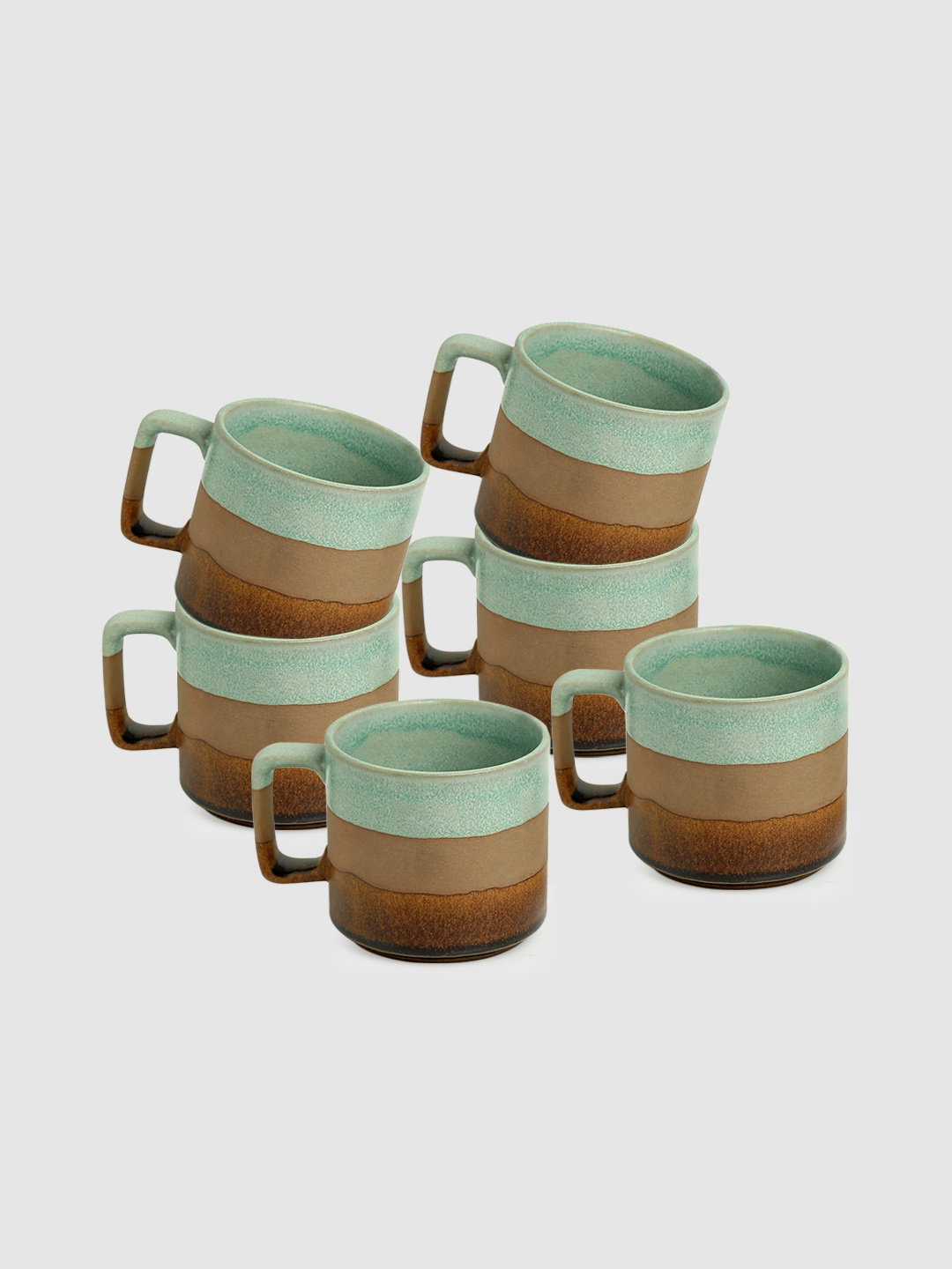 

ExclusiveLane Set Of 6 Mint Chocolate Hand Glazed Ceramic Coffee Mugs 362ml Each, Green
