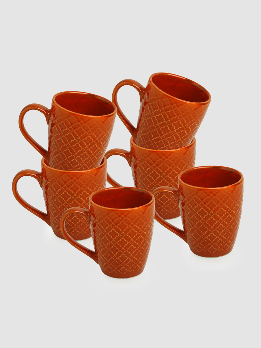 

ExclusiveLane Set Of 6 Glossy Mugs 300 ml Each, Red
