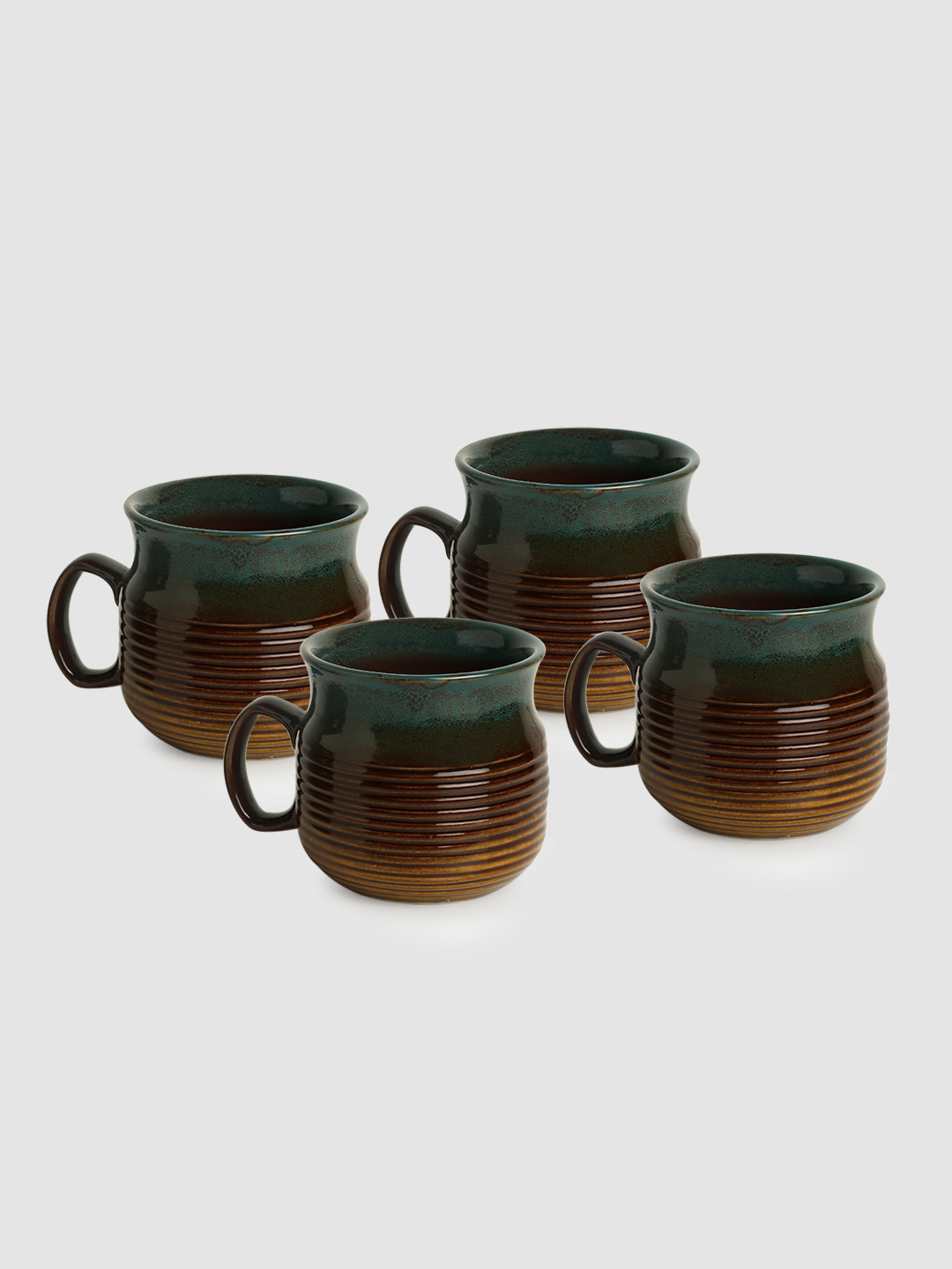 

ExclusiveLane Set of 4 Printed Ceramic Studio Pottery Coffee Mugs, Teal
