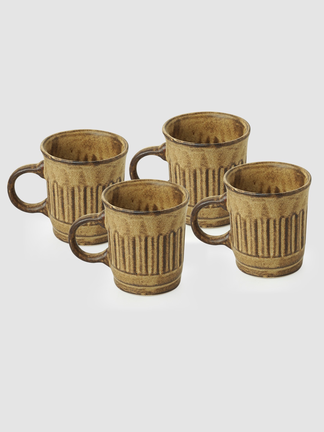 

ExclusiveLane Set of 4 Coffee Brown Textured Ceramic Glossy Mugs 340 ml Each