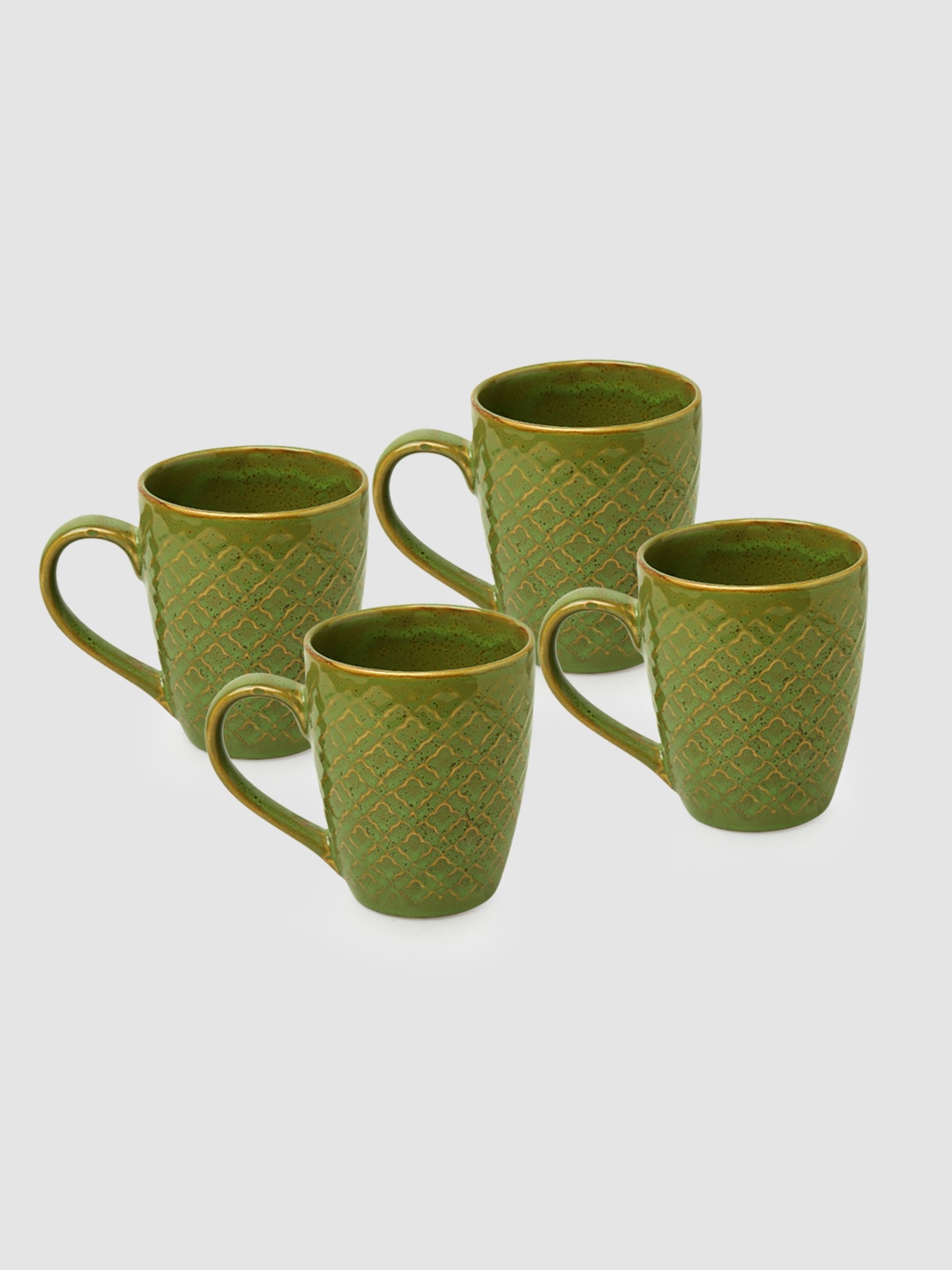 

ExclusiveLane Set of 4 Moroccan Pistachio Handcrafted Ceramic Cups 300 ml Each, Green