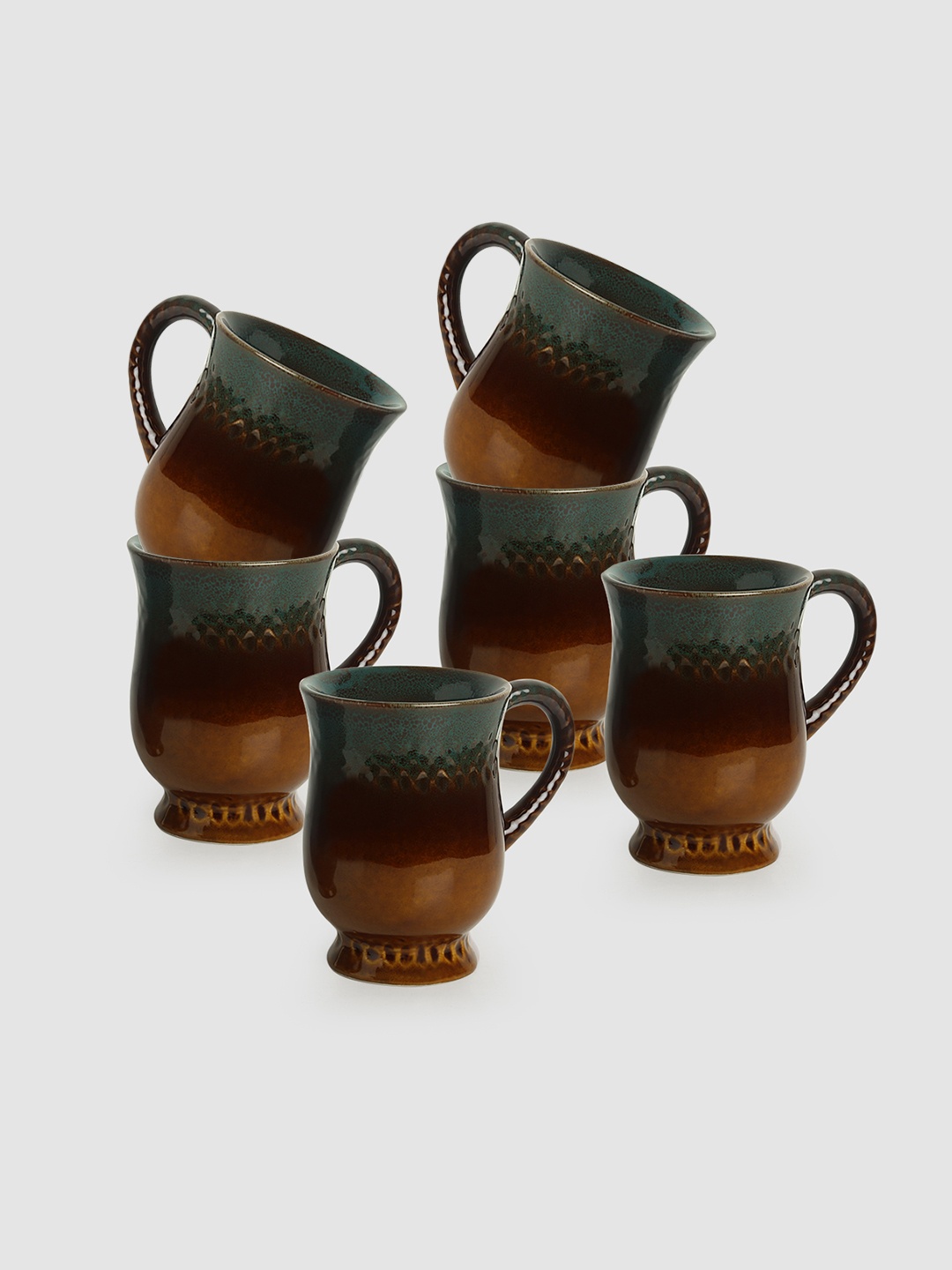 

ExclusiveLane Set Of 6 Amber Teal Studio Pottery Tea Ceramic Coffee Mugs