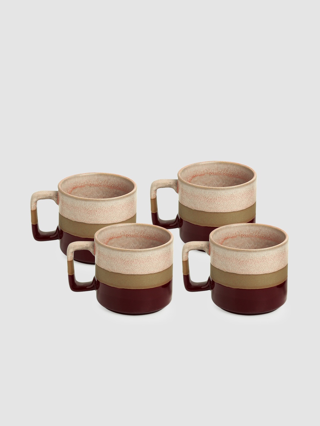 

ExclusiveLane Crimson Peaches Studio Pottery Printed Ceramic Coffee & Tea Cups (Set of 4), Peach