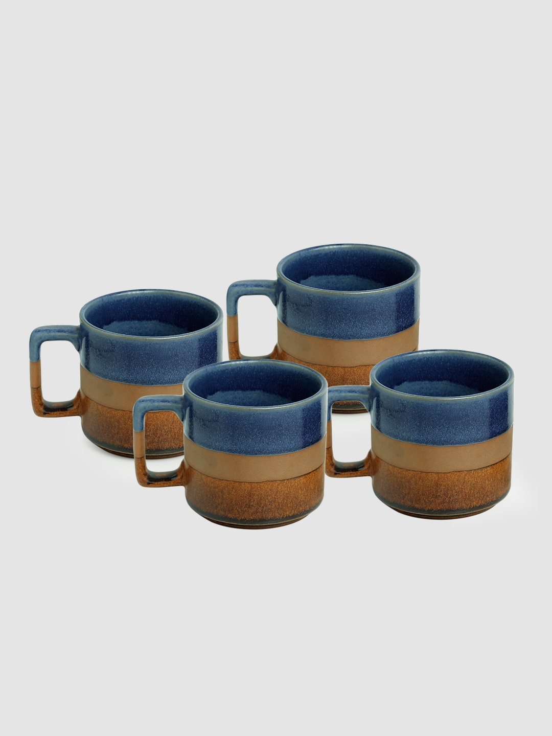 

ExclusiveLane Set of 4 Caramel Blues Hand-Glazed Studio Pottery Ceramic Mugs, Blue