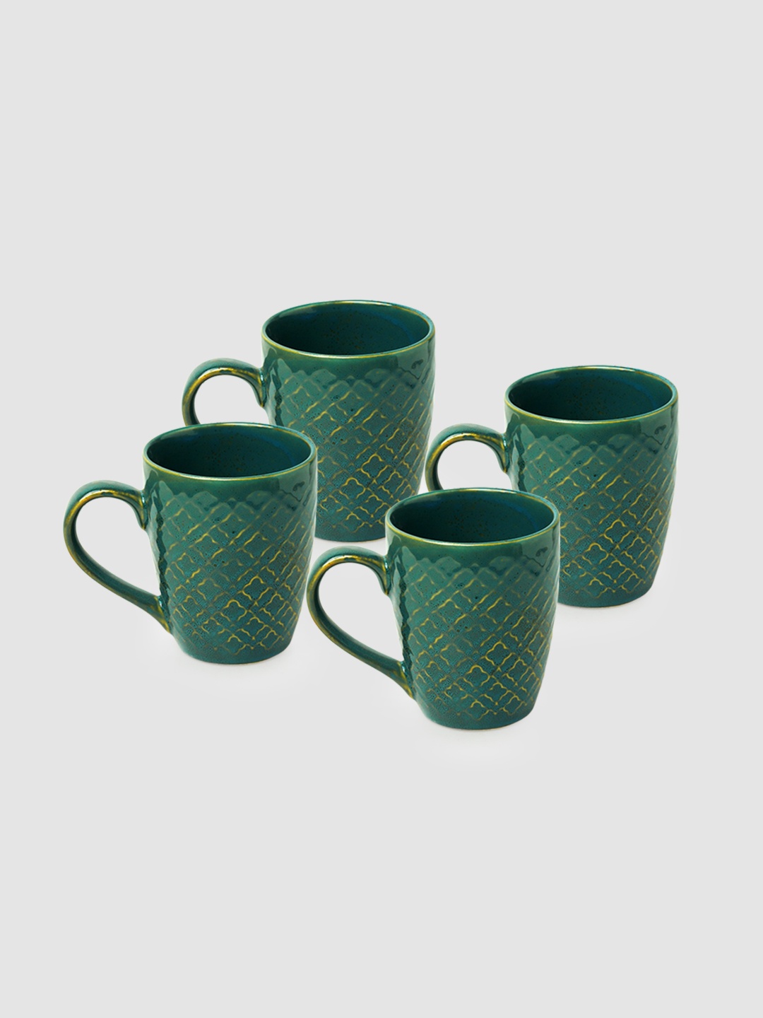 

ExclusiveLane Set Of 4 Moroccan Handcrafted Printed Ceramic Coffee Mugs, Turquoise blue