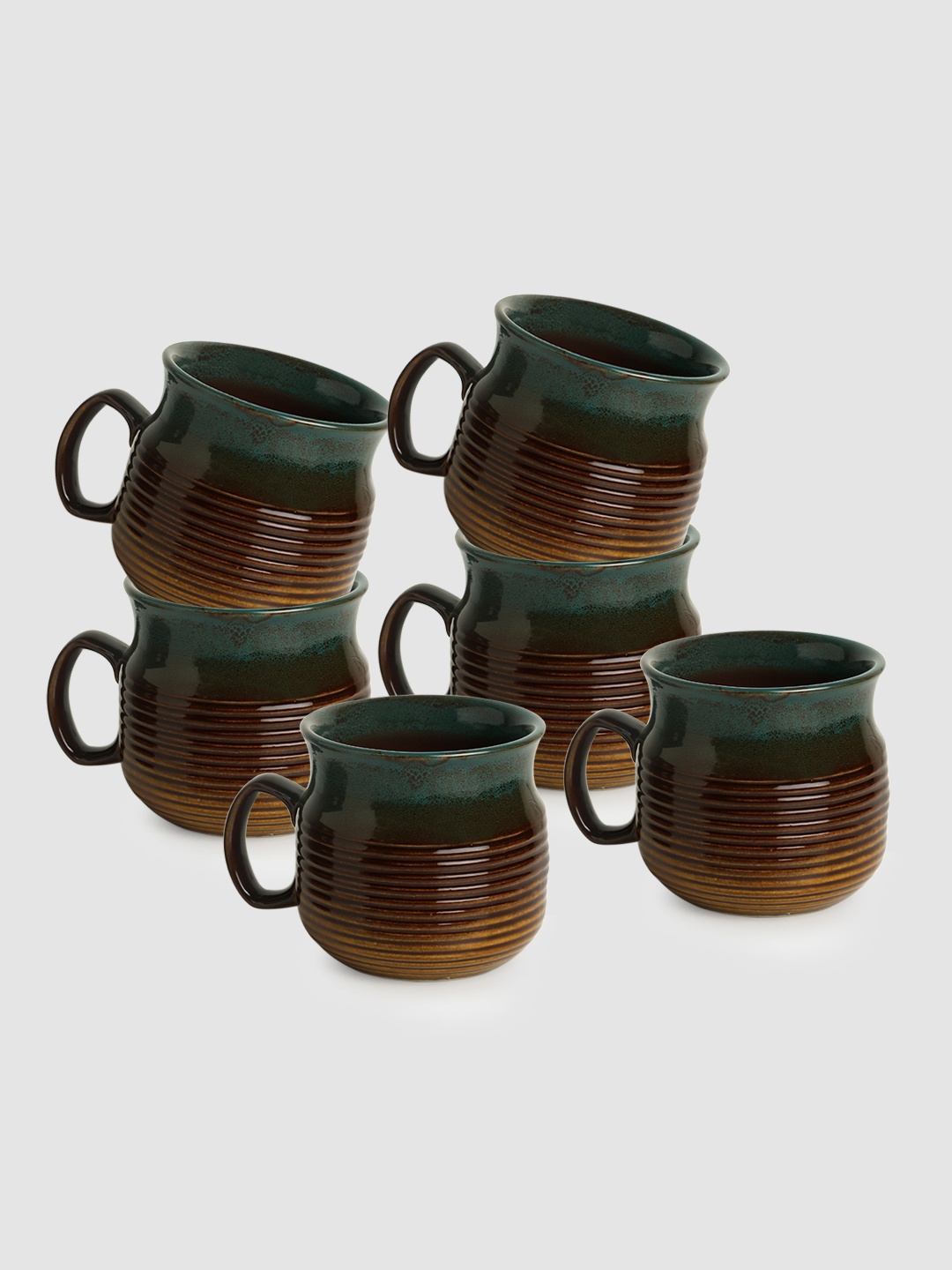 

ExclusiveLane Set Of 6 Printed Ceramic Studio Pottery Coffee Mugs, Teal
